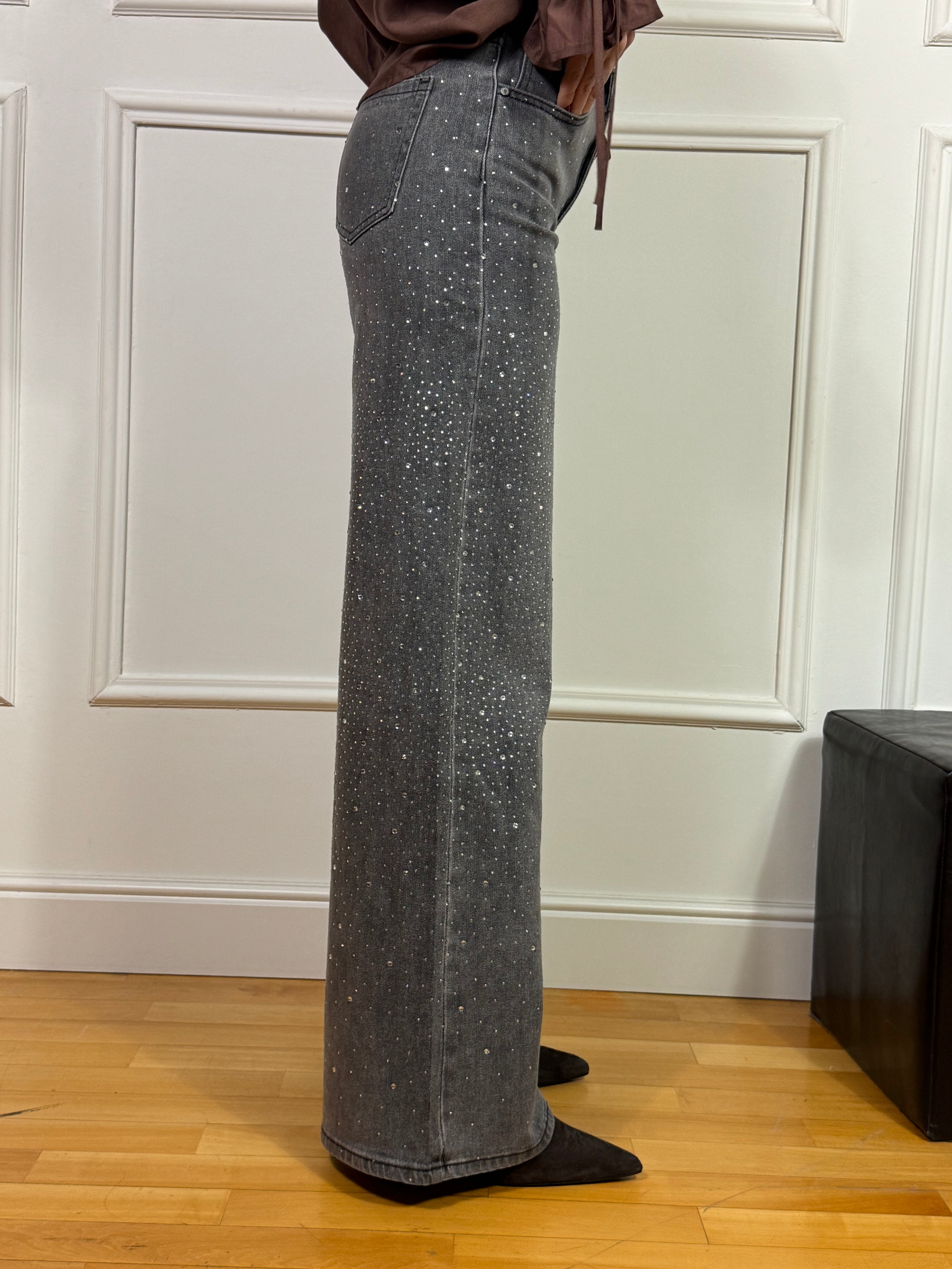 Jeans a palazzo You Decide con strass grigio delavè