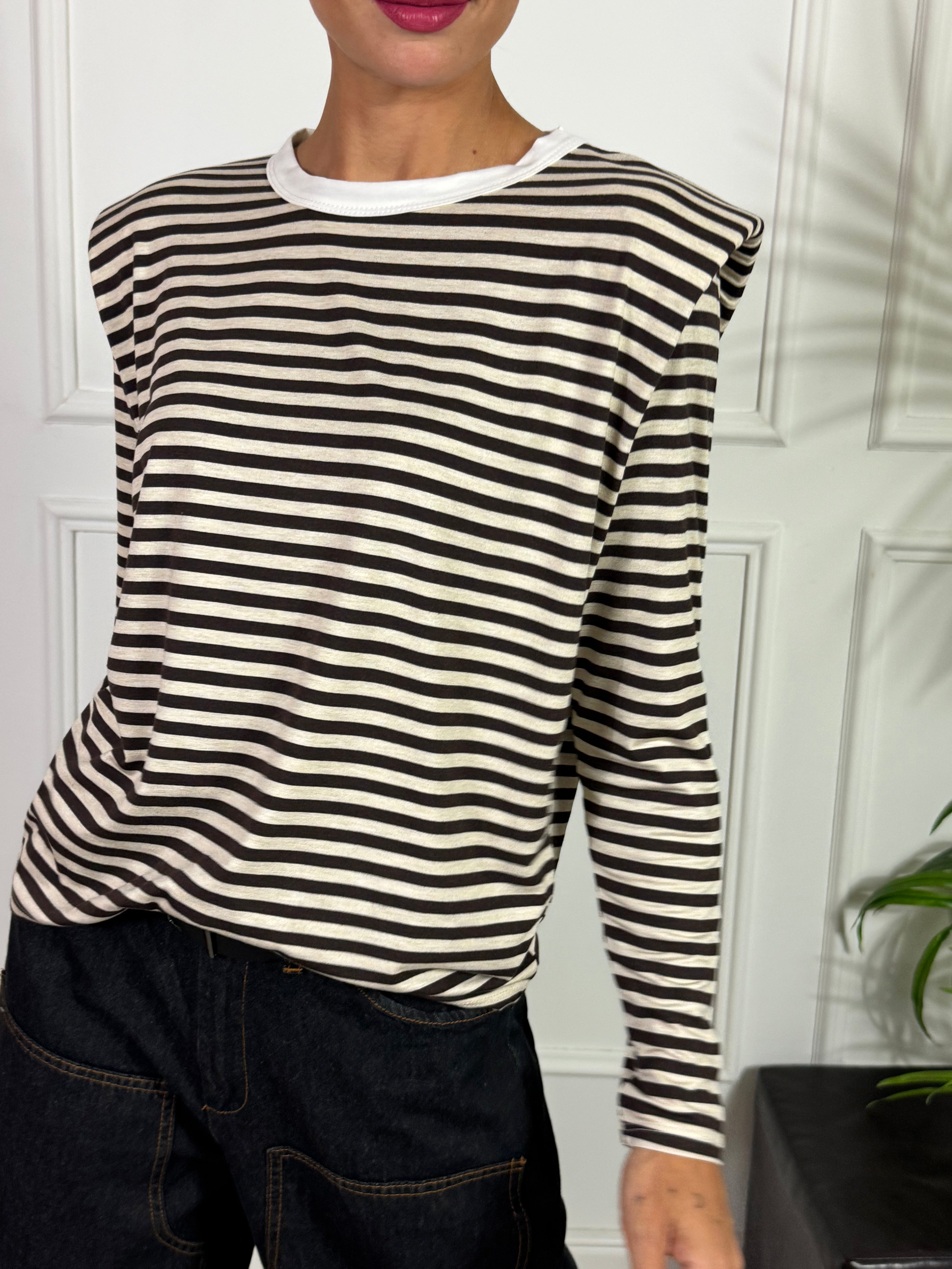 Maglia manica lunga Susy Mix RIGHE SPALLINI COLLO A CONTRASTO