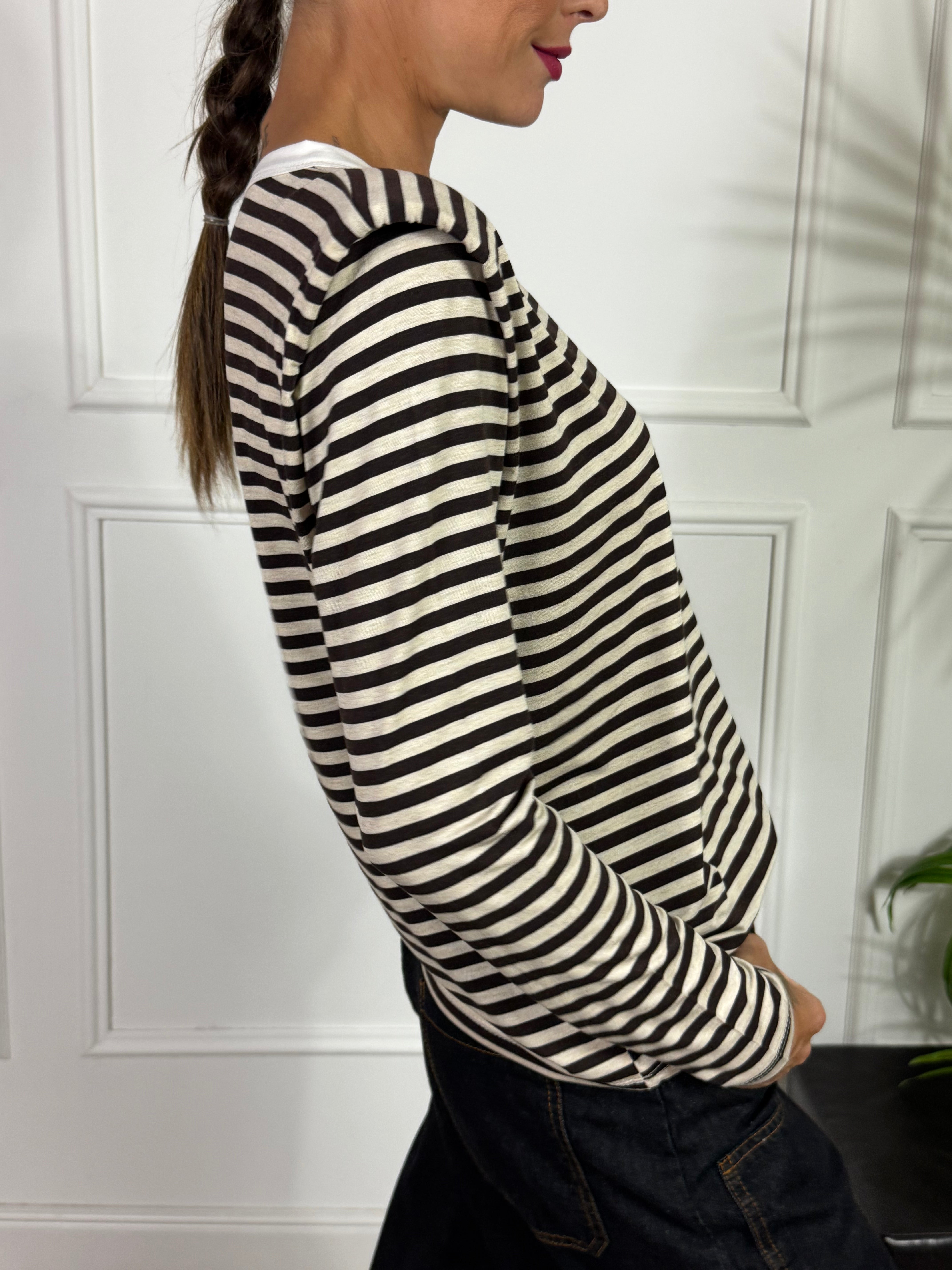 Maglia manica lunga Susy Mix RIGHE SPALLINI COLLO A CONTRASTO