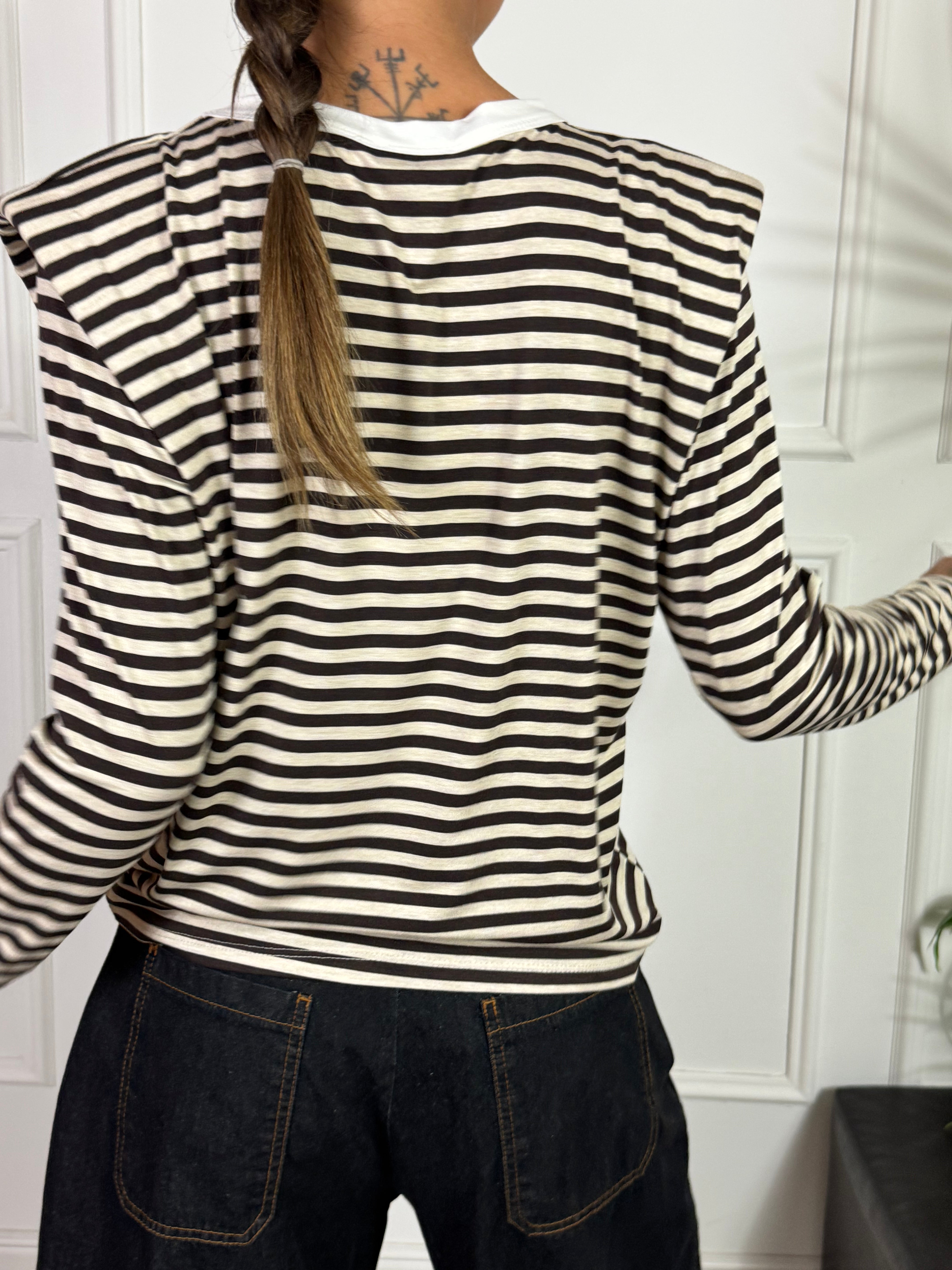Maglia manica lunga Susy Mix RIGHE SPALLINI COLLO A CONTRASTO