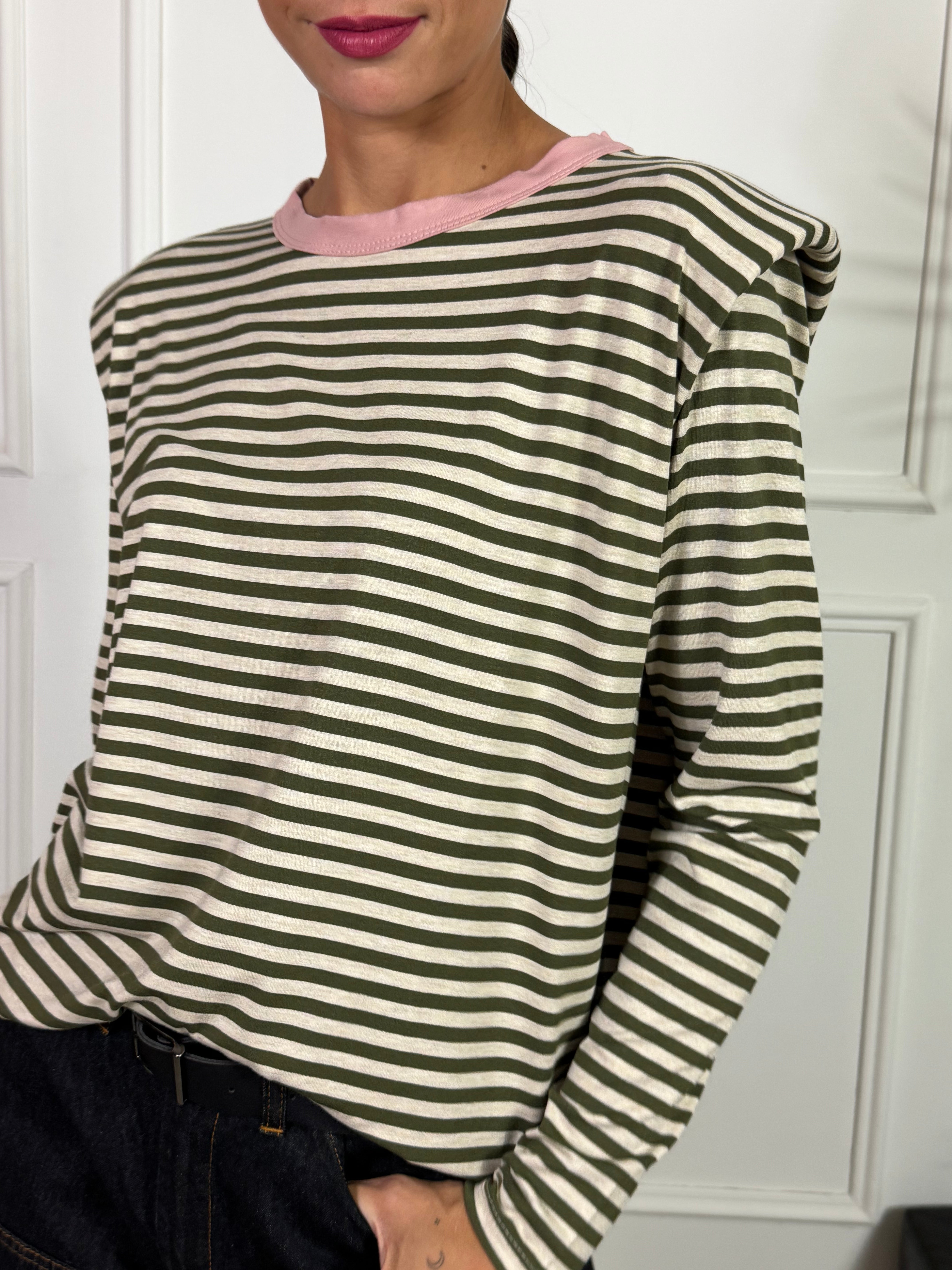 Maglia manica lunga Susy Mix RIGHE SPALLINI COLLO A CONTRASTO