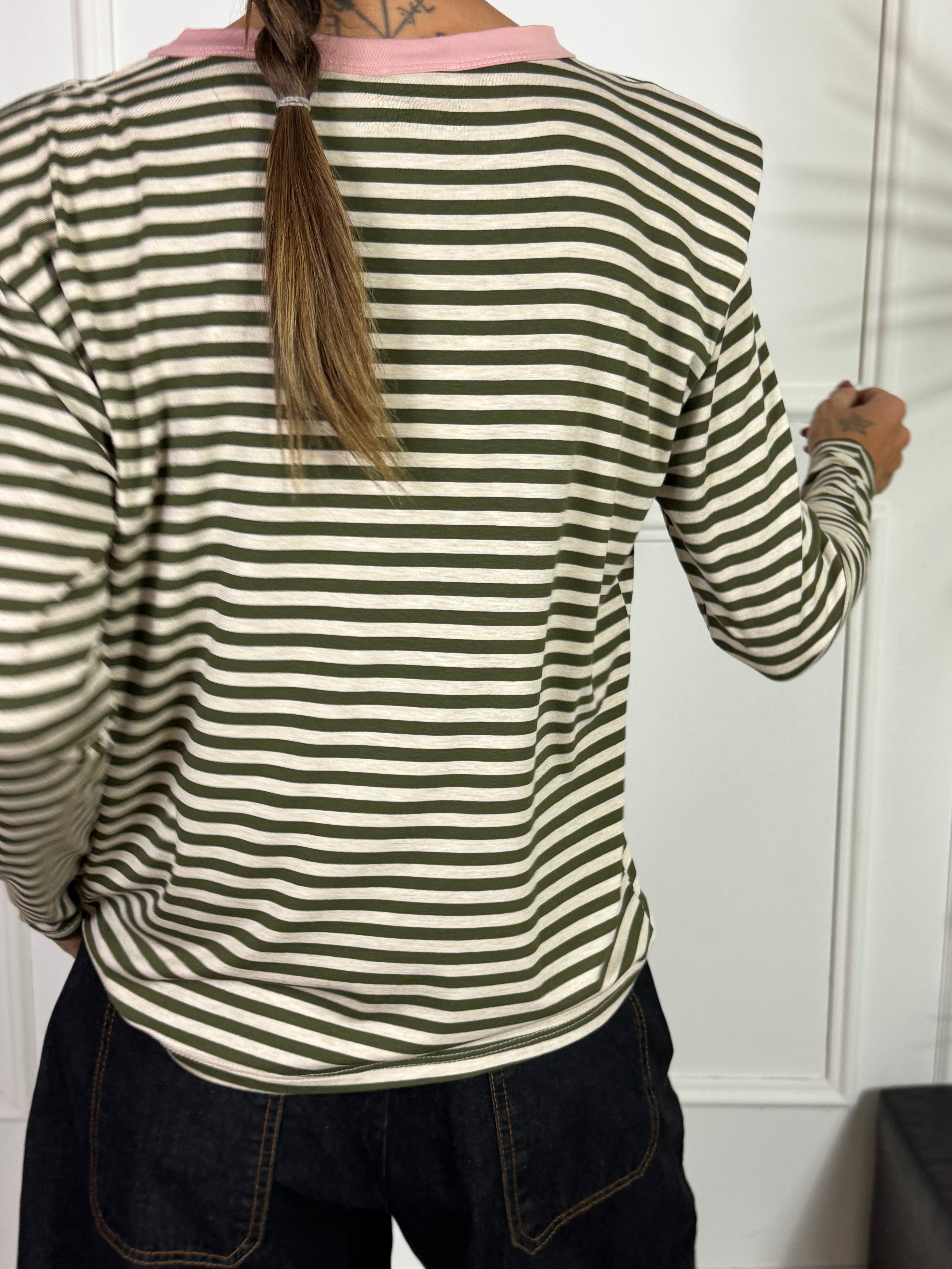Maglia manica lunga Susy Mix RIGHE SPALLINI COLLO A CONTRASTO