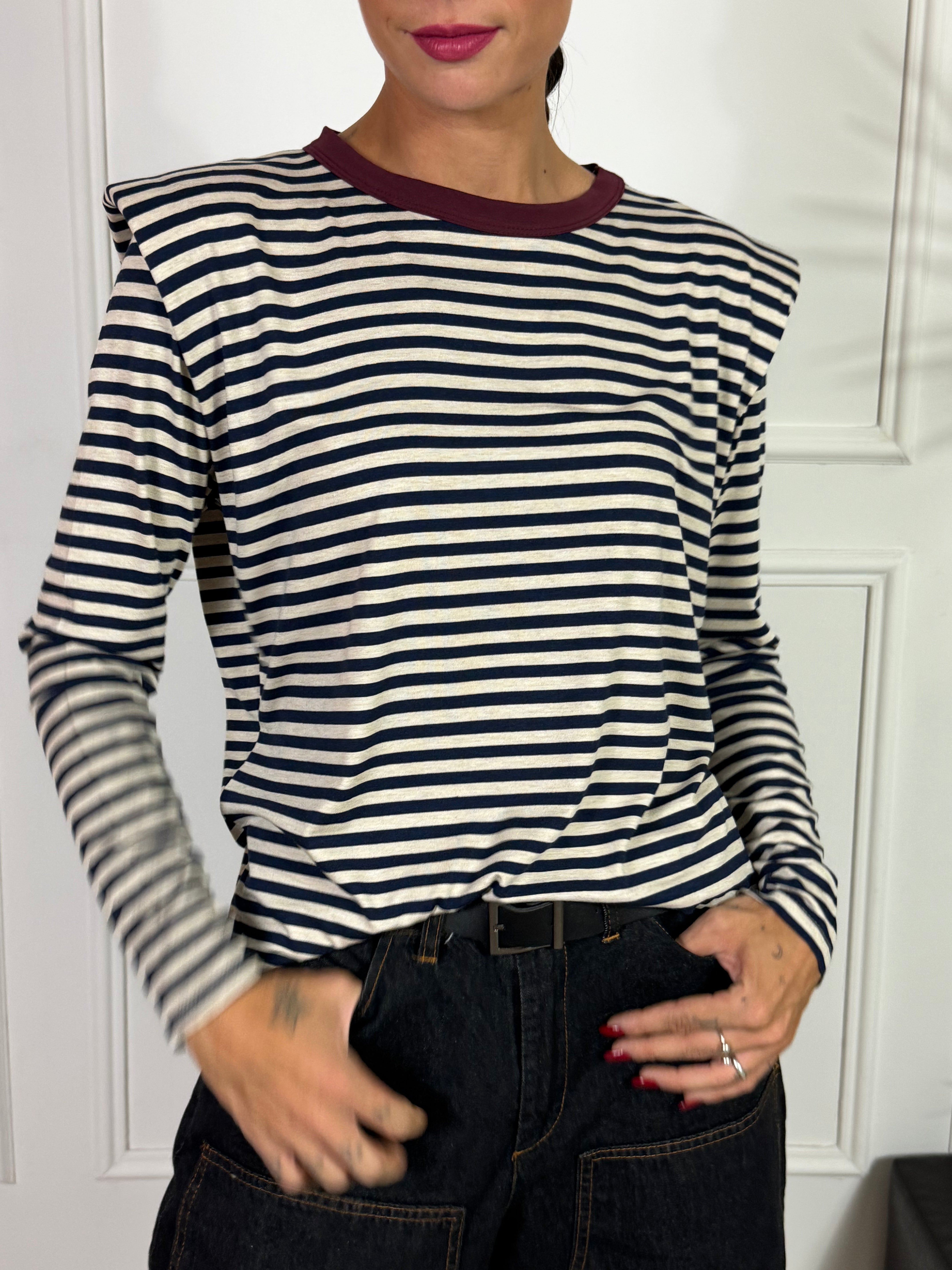 Maglia manica lunga Susy Mix RIGHE SPALLINI COLLO A CONTRASTO