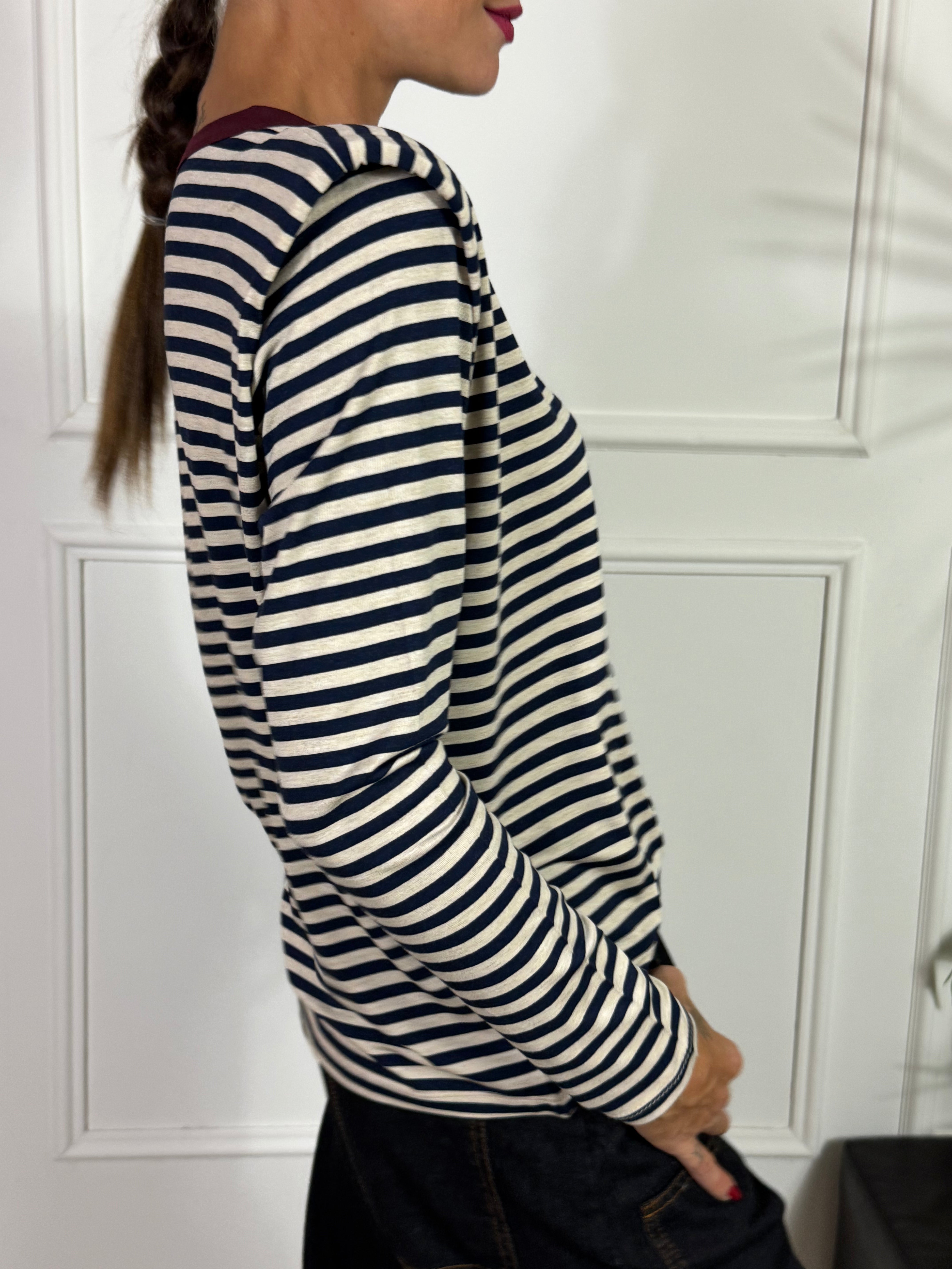 Maglia manica lunga Susy Mix RIGHE SPALLINI COLLO A CONTRASTO