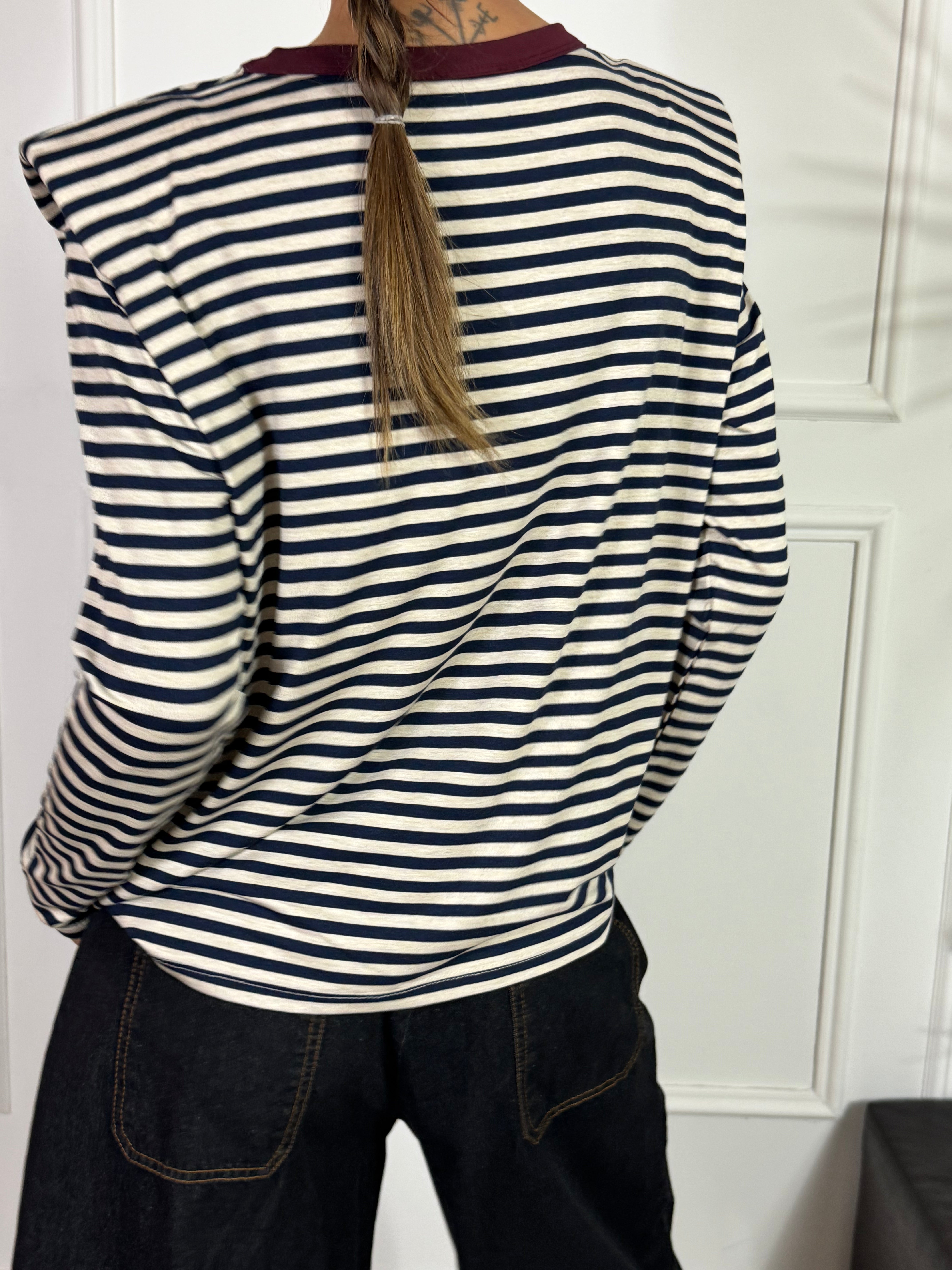 Maglia manica lunga Susy Mix RIGHE SPALLINI COLLO A CONTRASTO