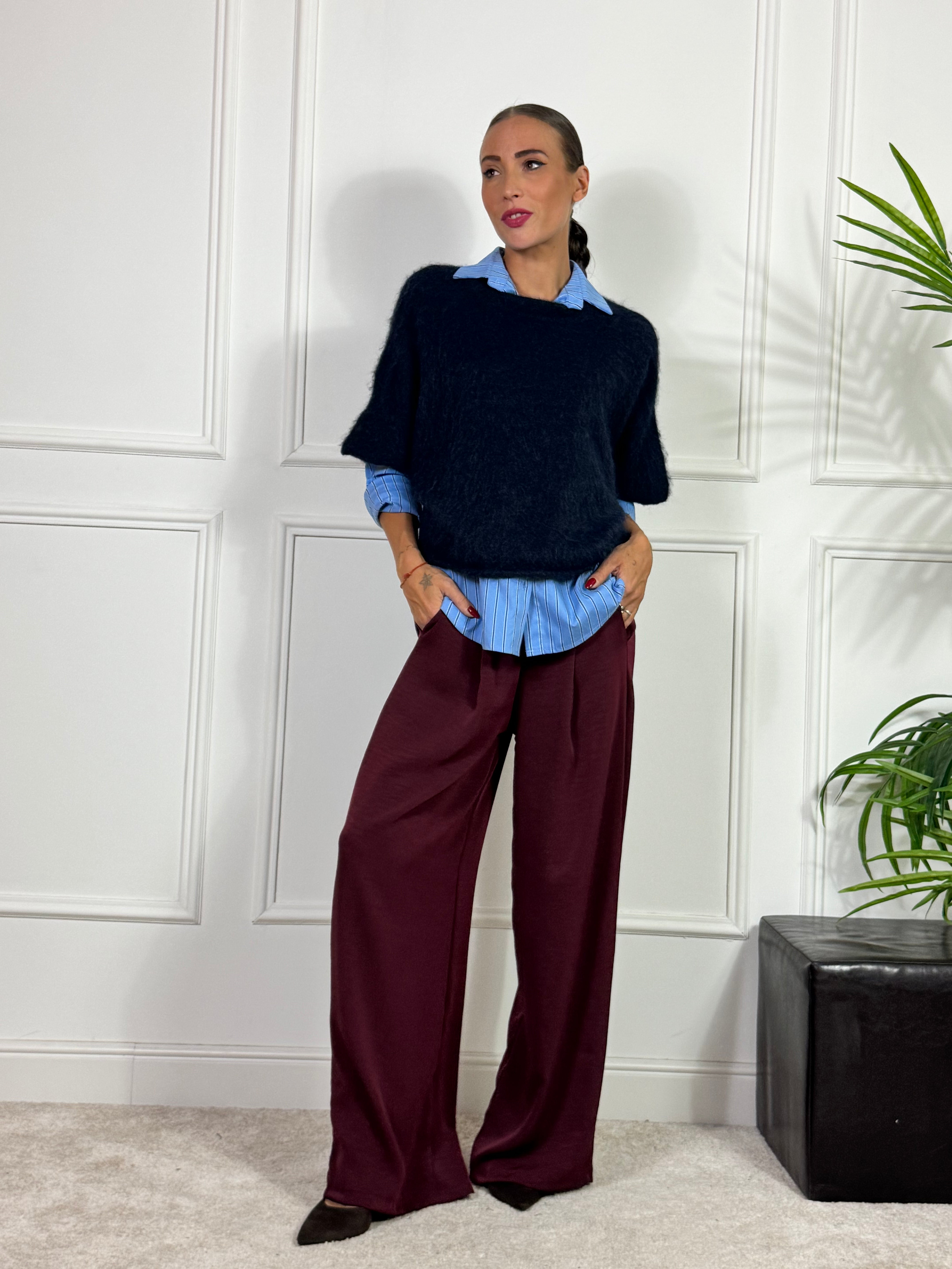 Pantalone palazzo TESSUTO FLUIDO Victoria ILMH con CINTURA INTRECCIATA