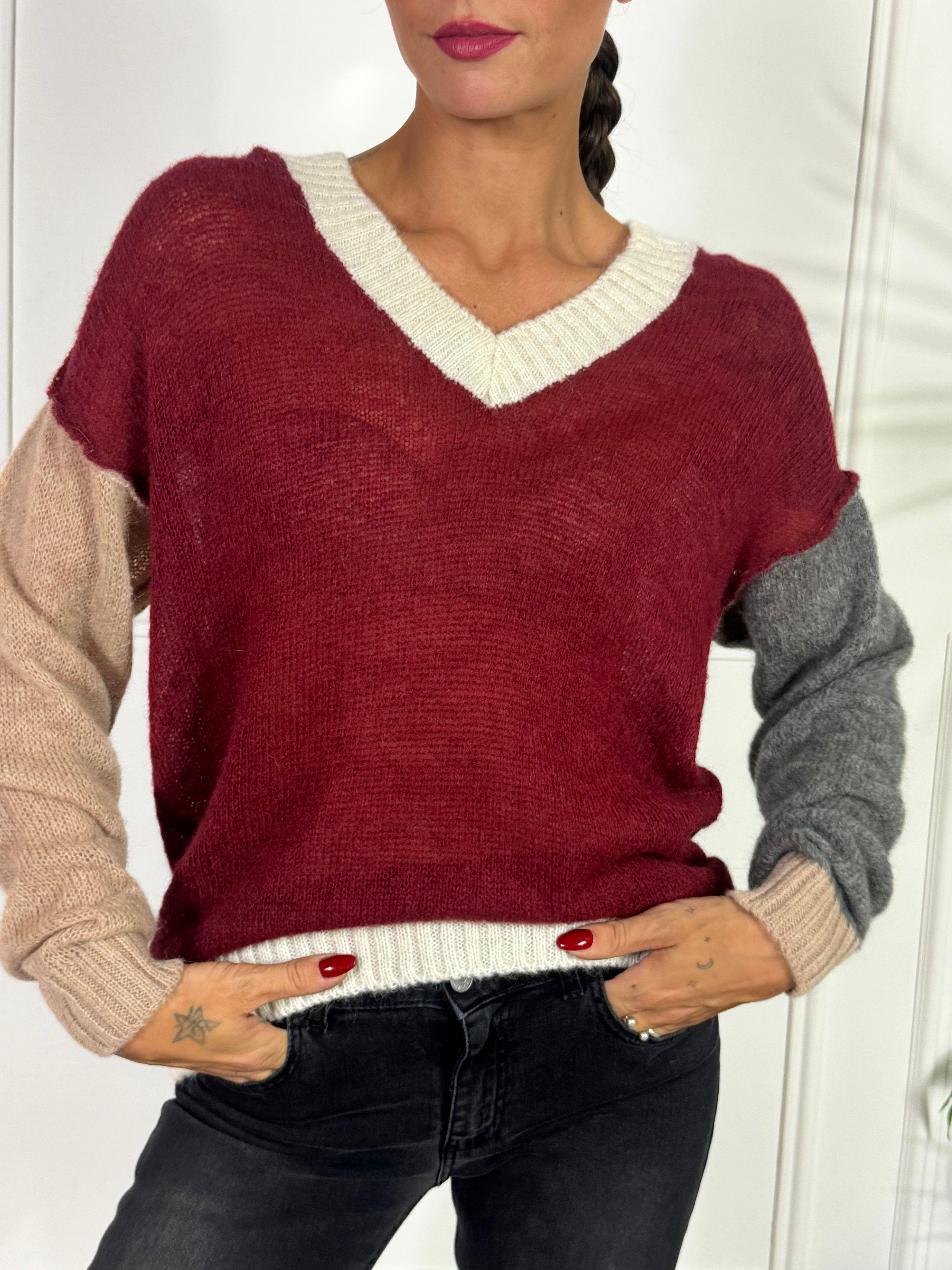 Maglia SCOLLO V  Kontatto BLOCK COLOUR