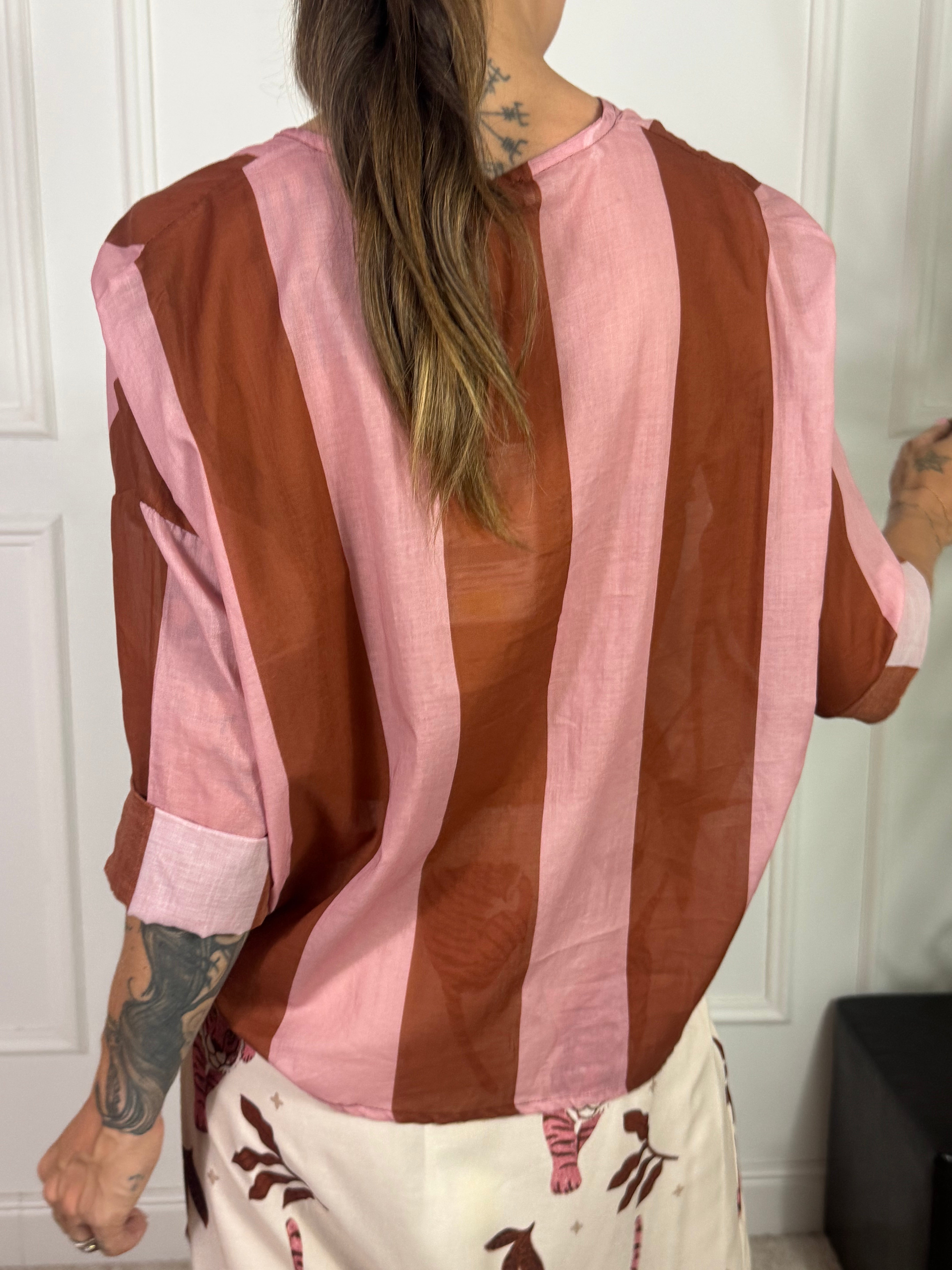 Camicia Kikisix in mussola di cotone collo coreana RIGHE GROSSE