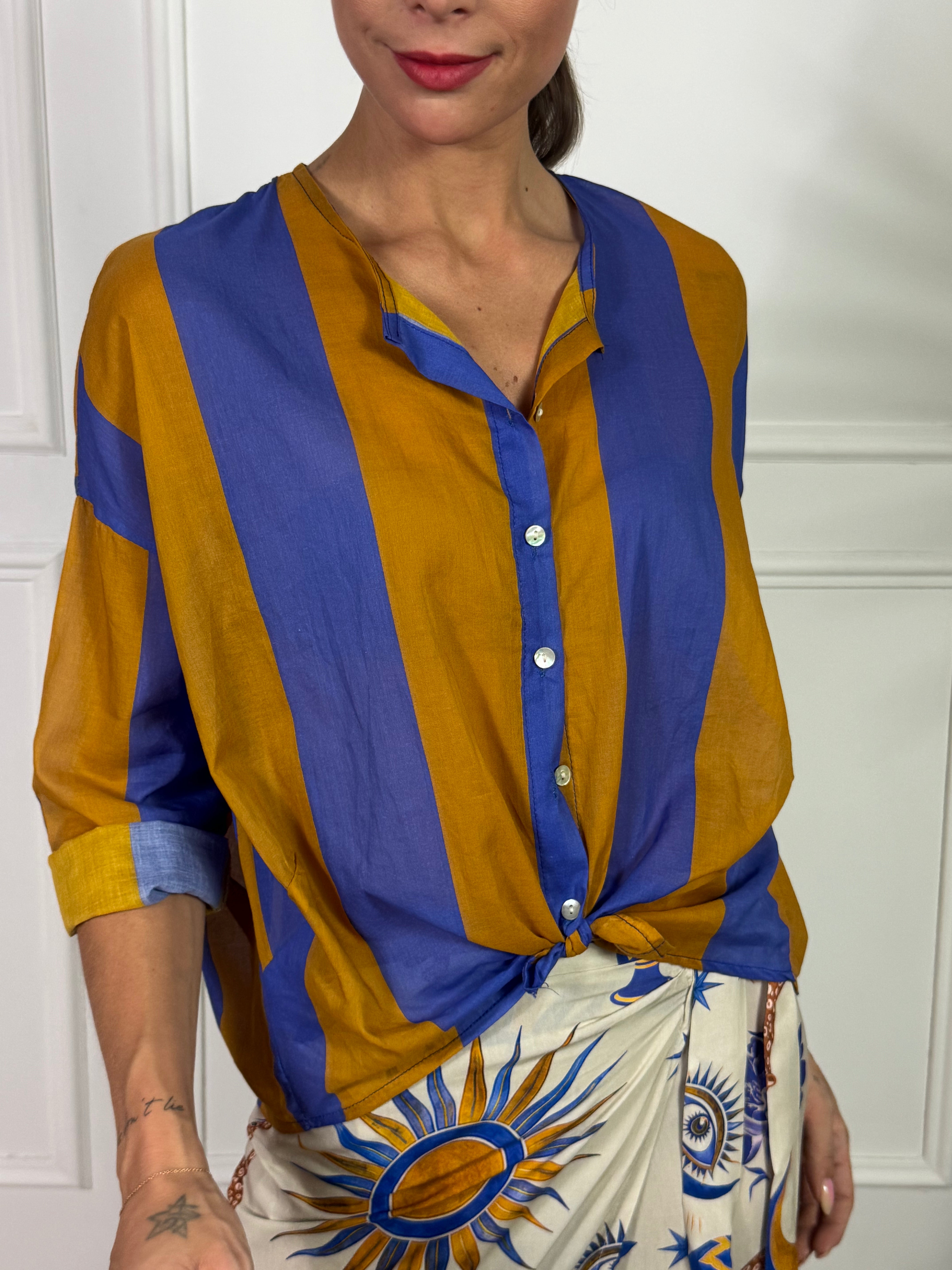 Camicia Kikisix in mussola di cotone collo coreana RIGHE GROSSE