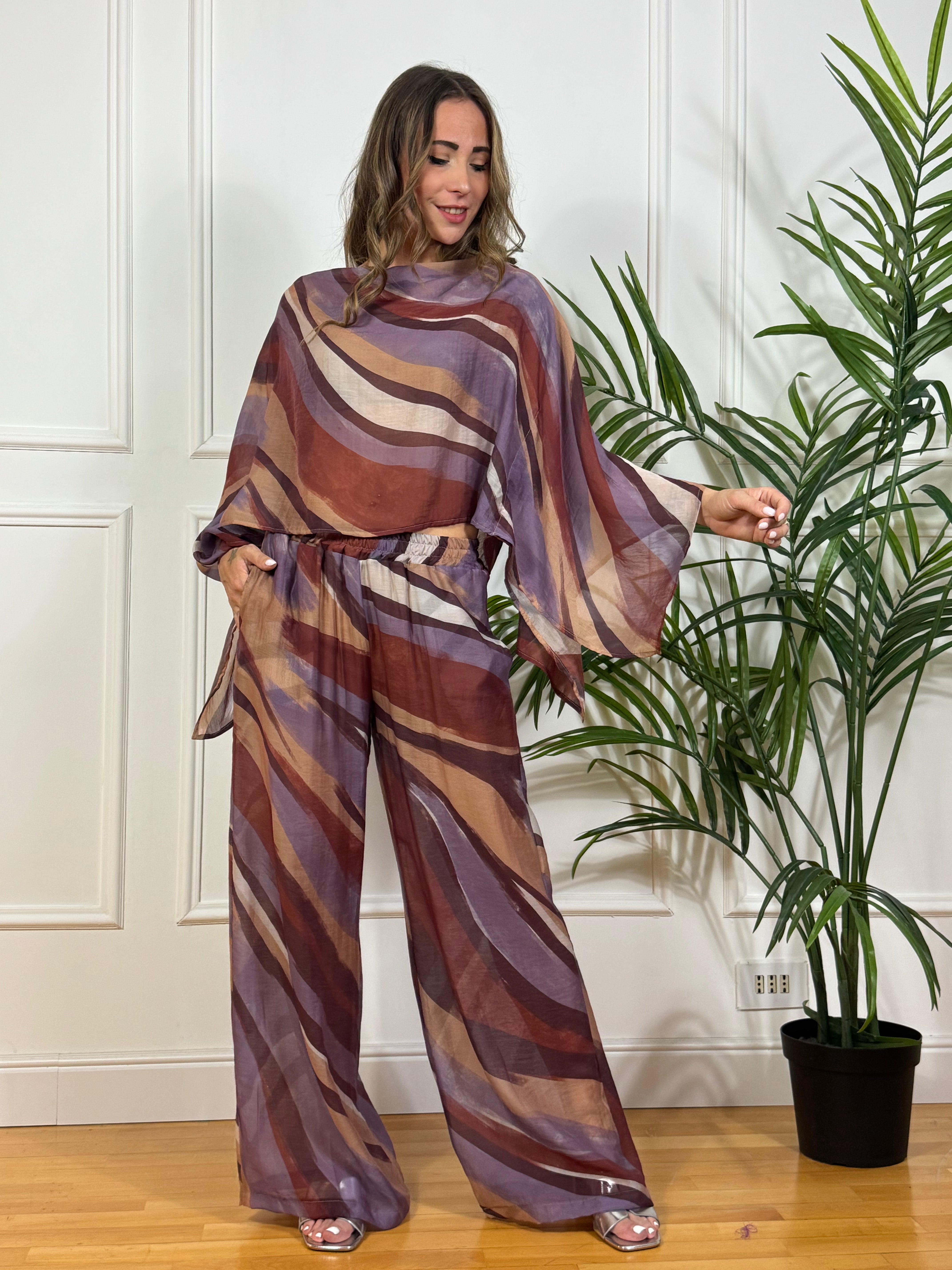 Pantalone ampio Have One a fantasia viola-mattone