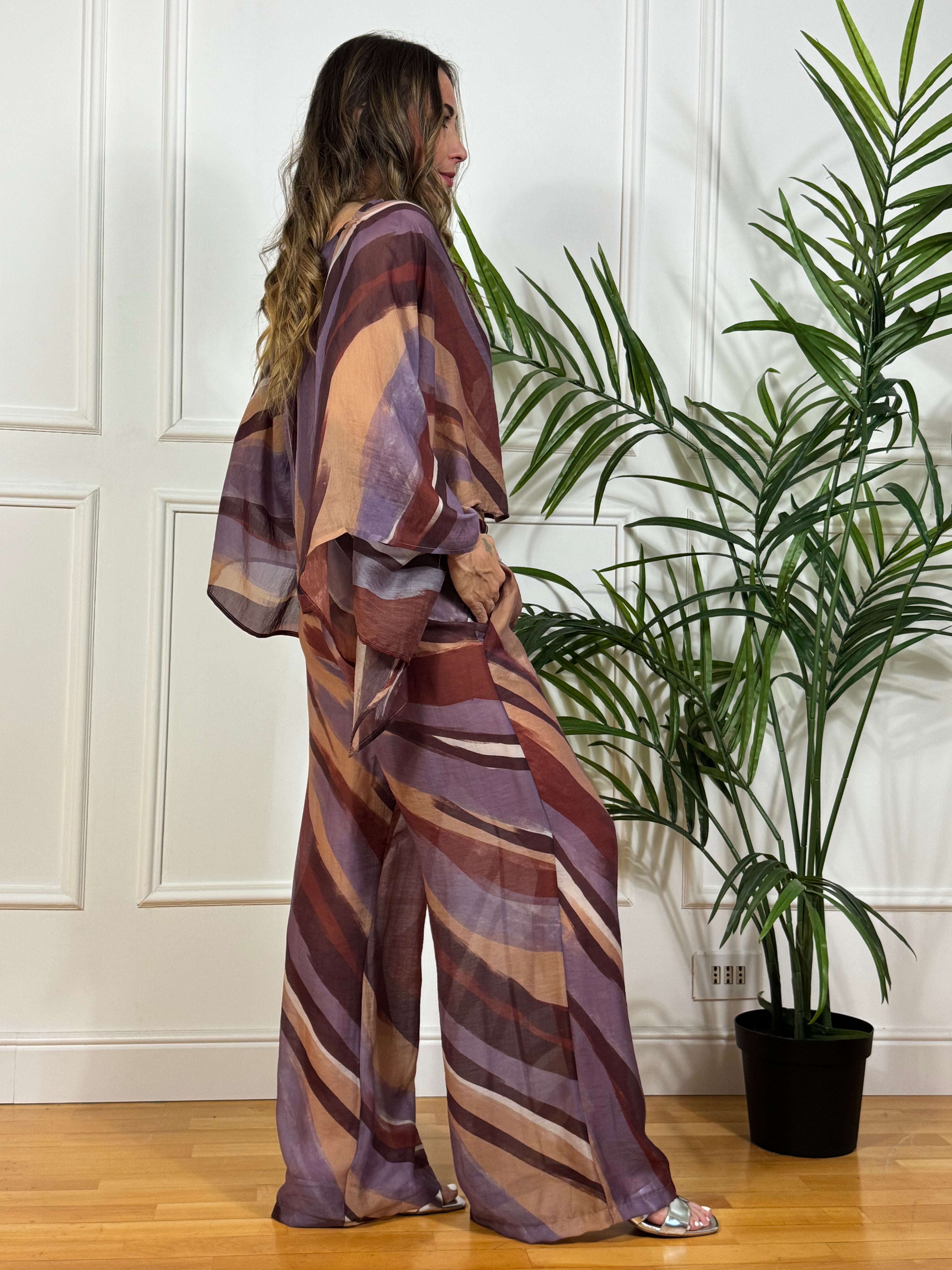 Pantalone ampio Have One a fantasia viola-mattone