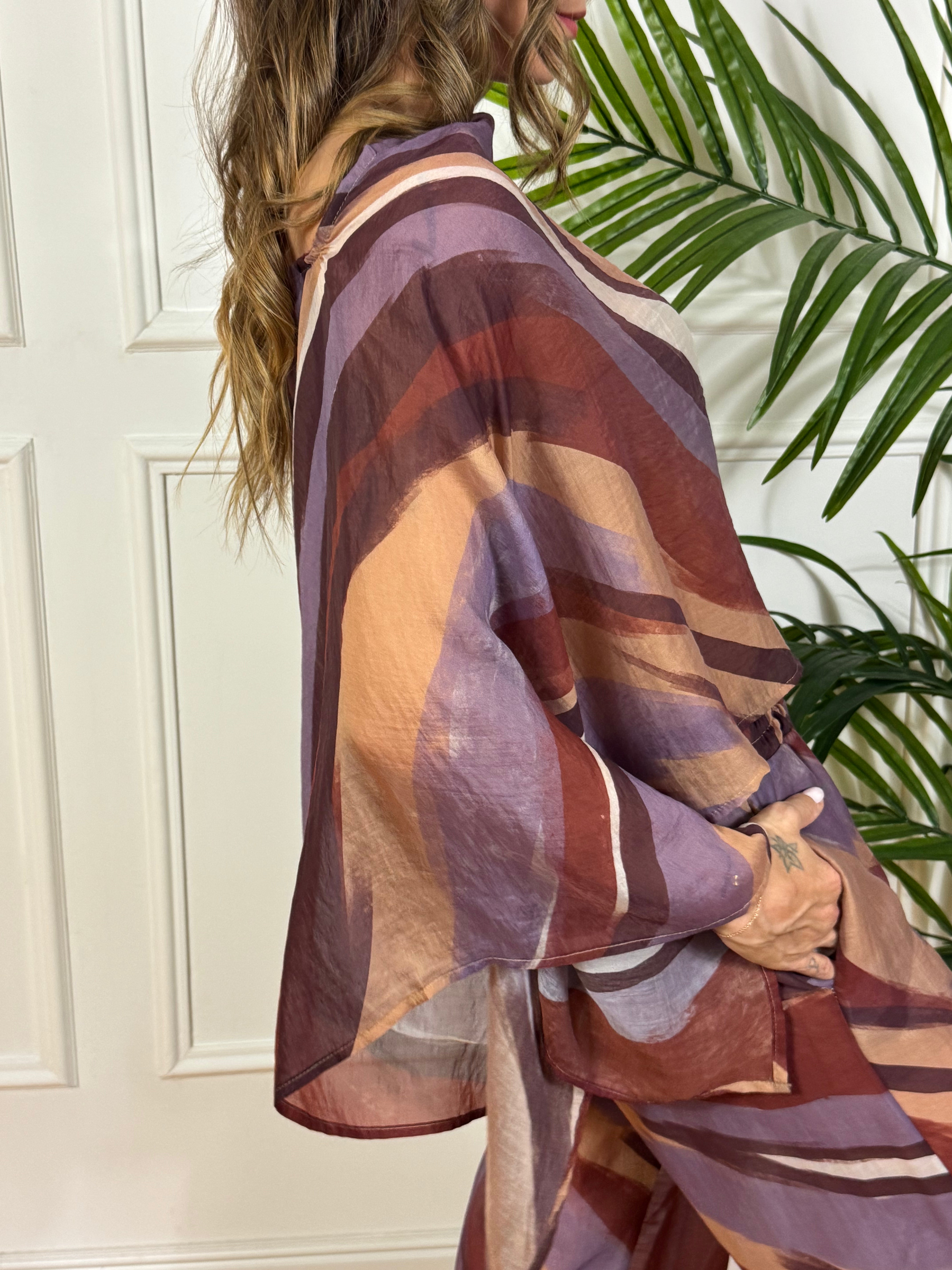 Camicia poncho Have One a fantasia viola-mattone