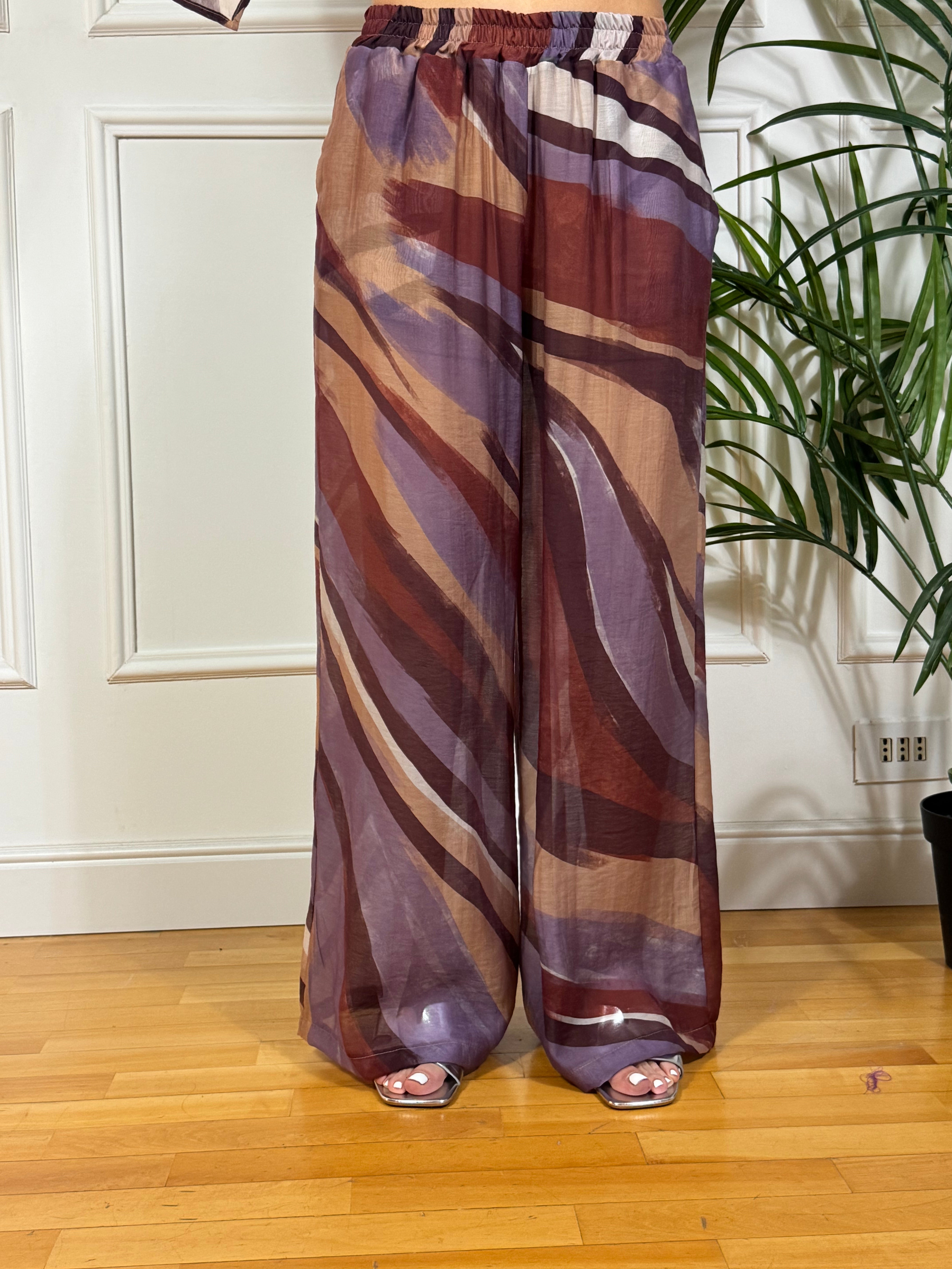 Pantalone ampio Have One a fantasia viola-mattone