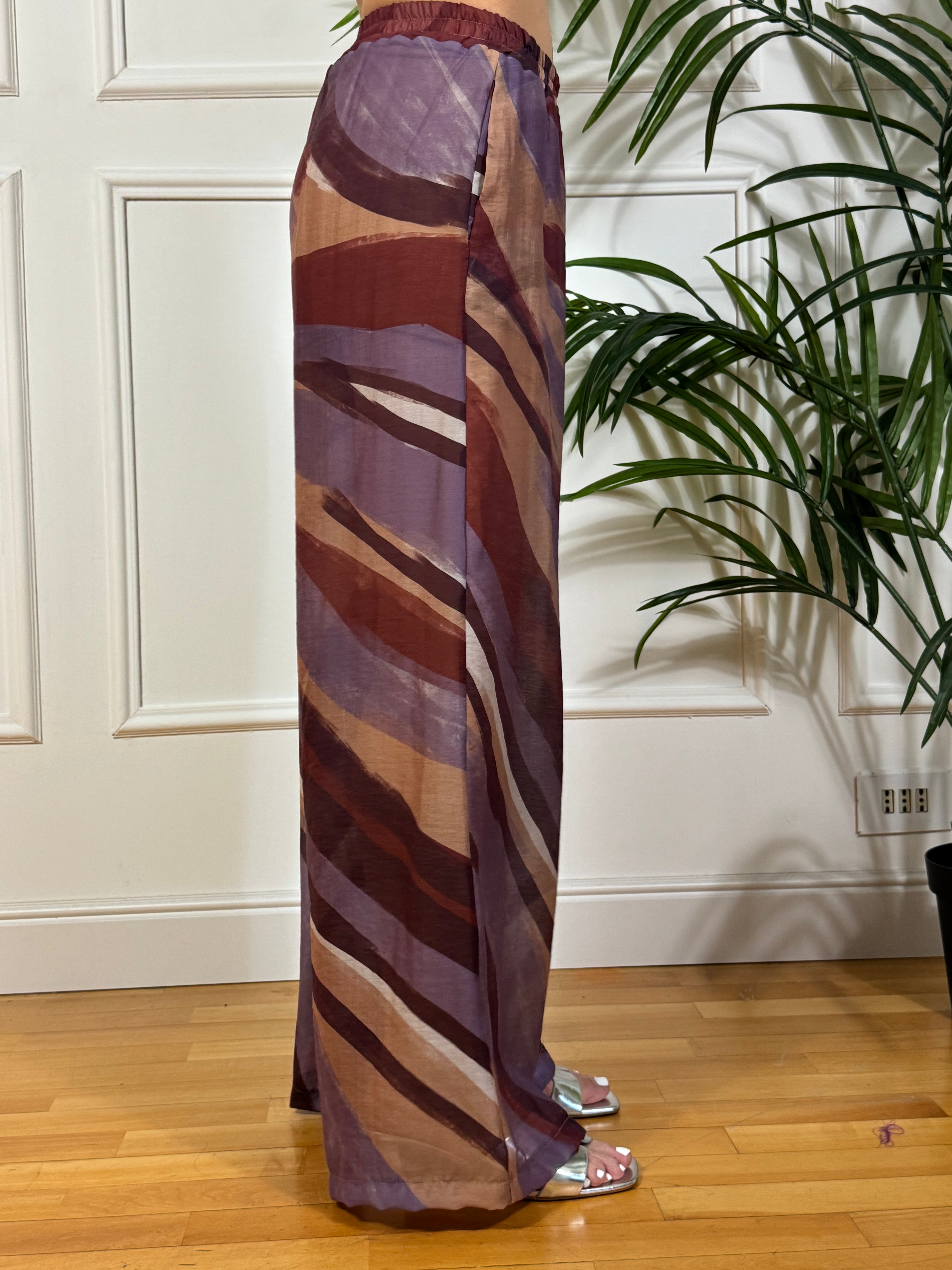 Pantalone ampio Have One a fantasia viola-mattone