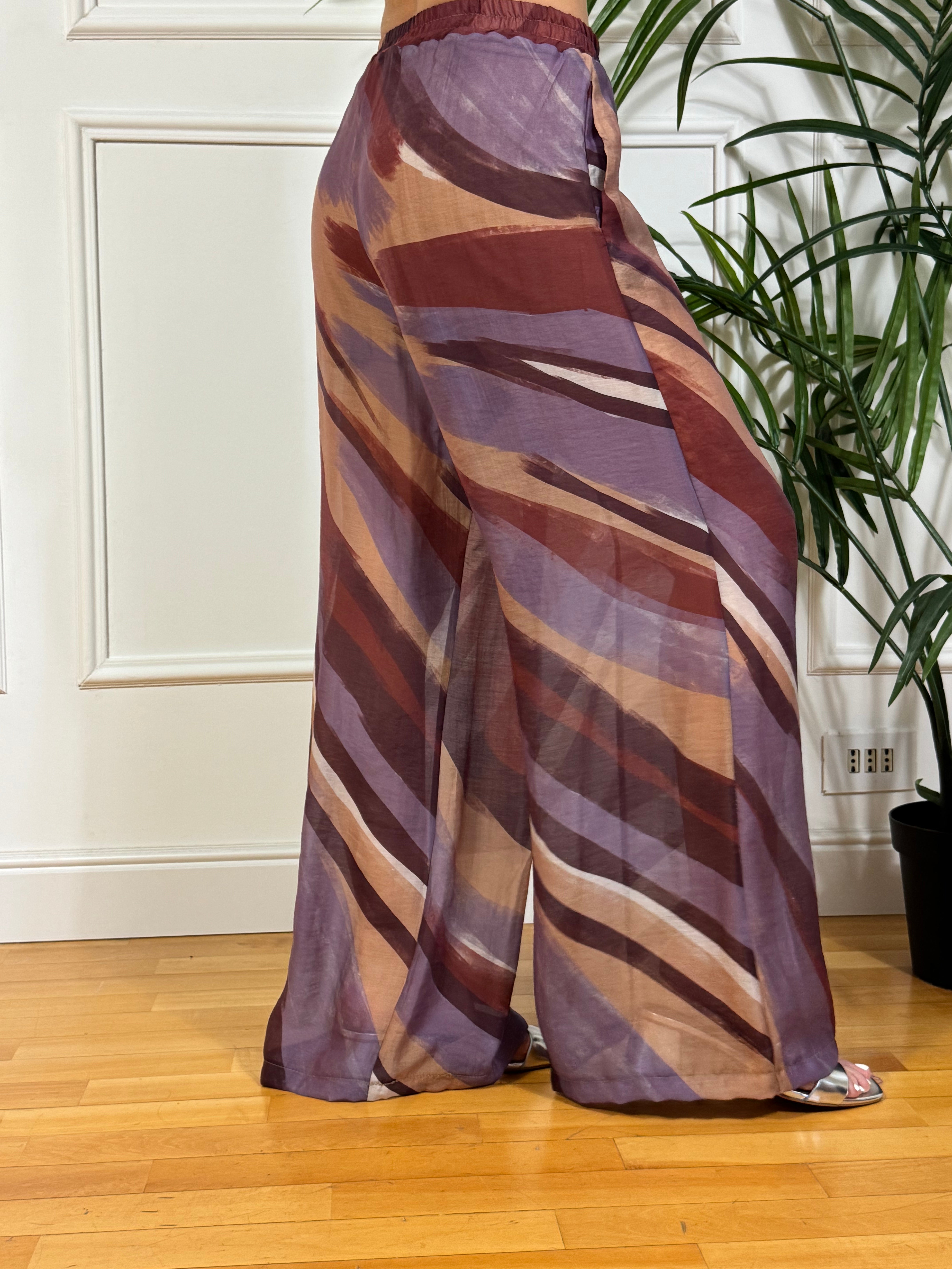 Pantalone ampio Have One a fantasia viola-mattone