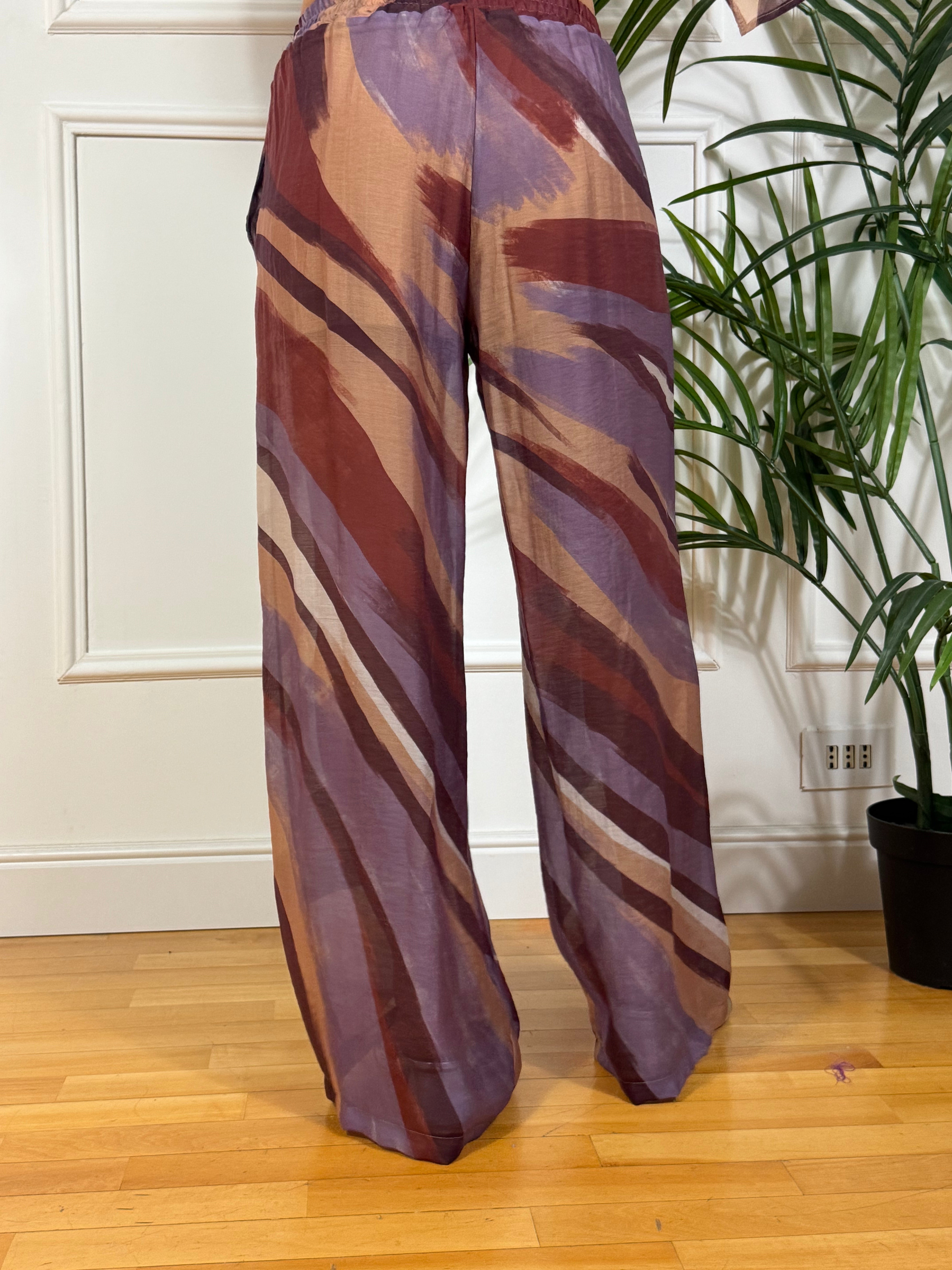 Pantalone ampio Have One a fantasia viola-mattone