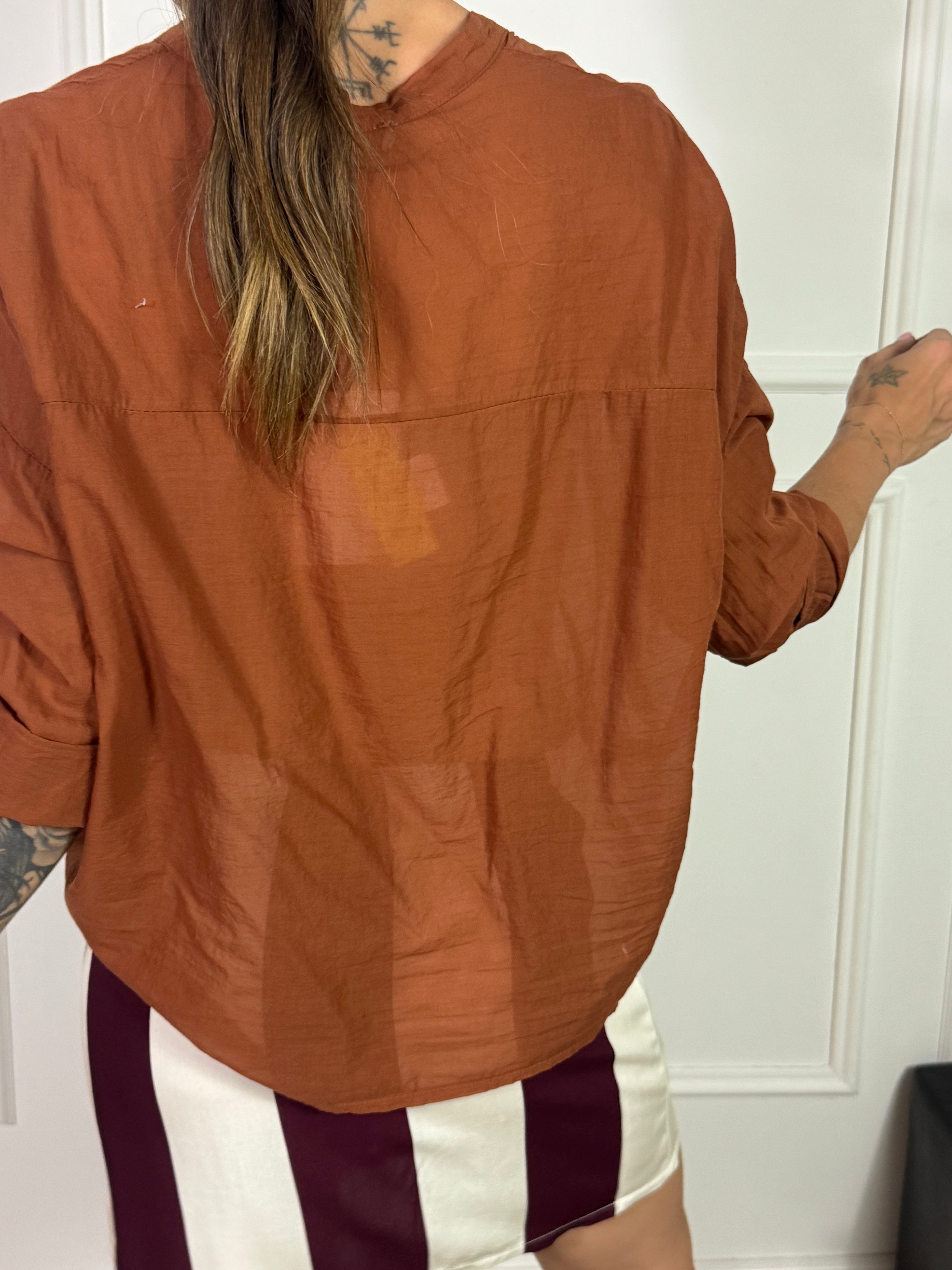 Camicia Kikisix in mussola di cotone collo coreana TINTA UNITA