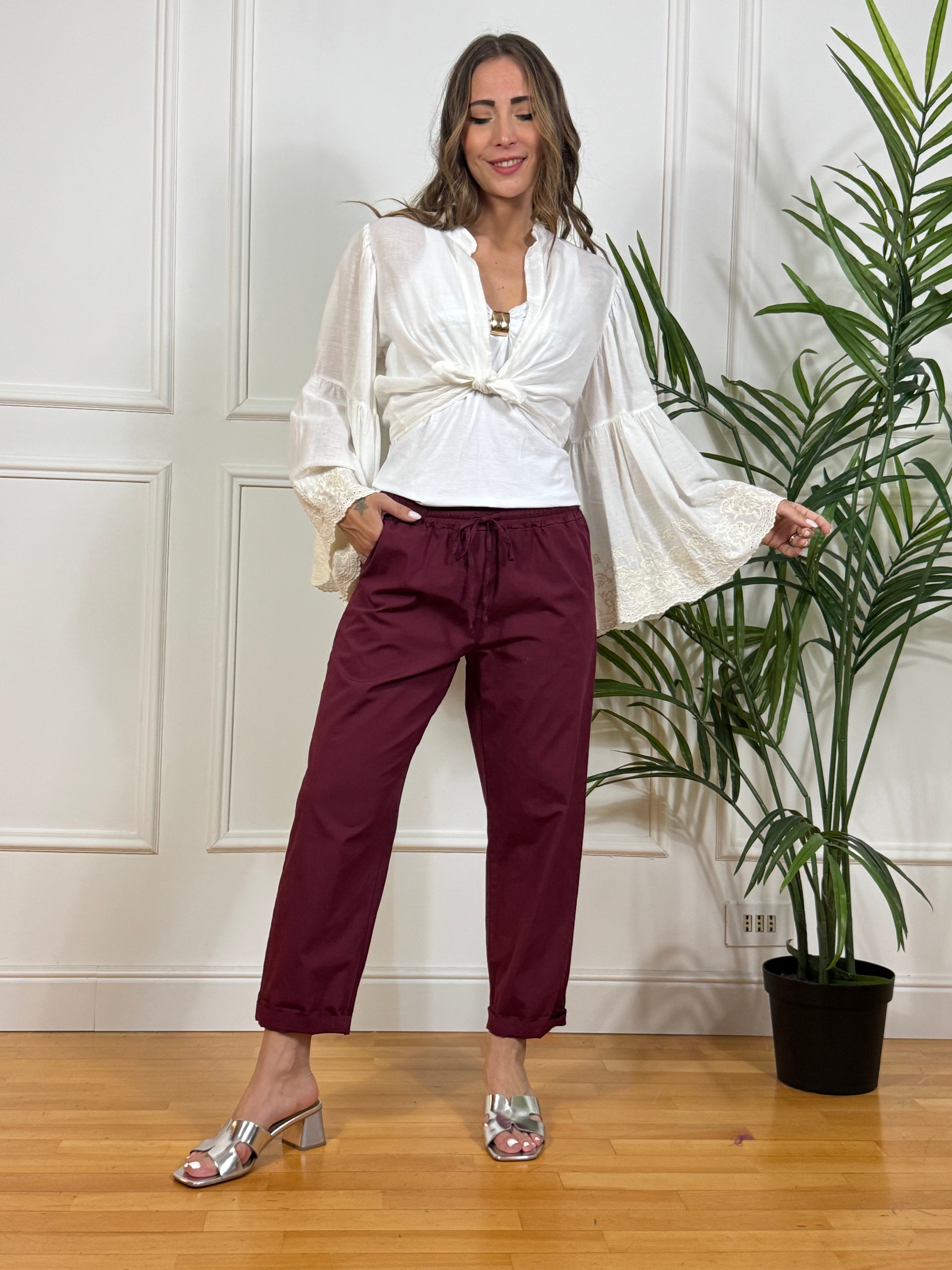 Pantalone in cotone Have One con coulisse in vita