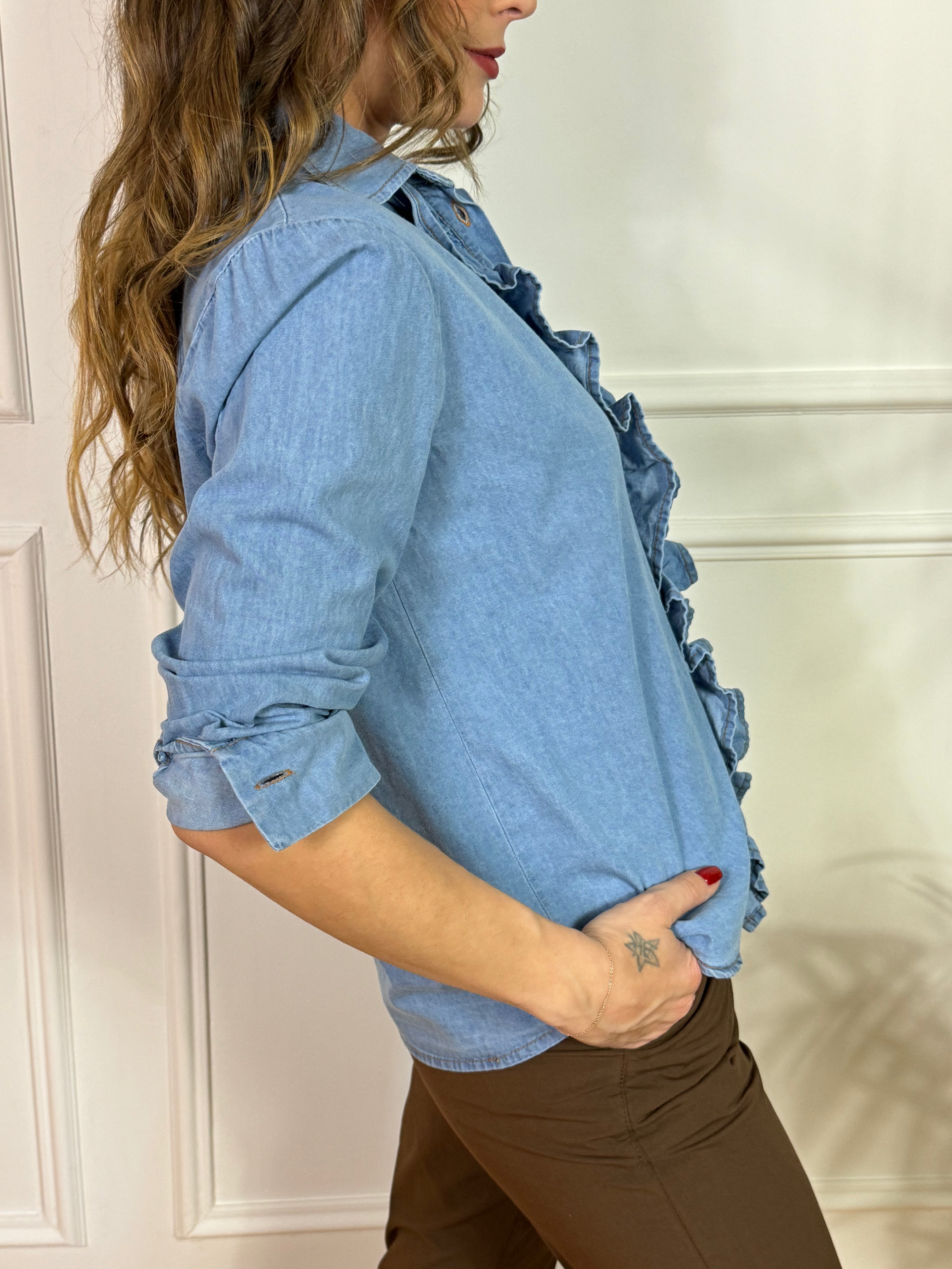 Camicia Kikisix chambray con rouches davanti