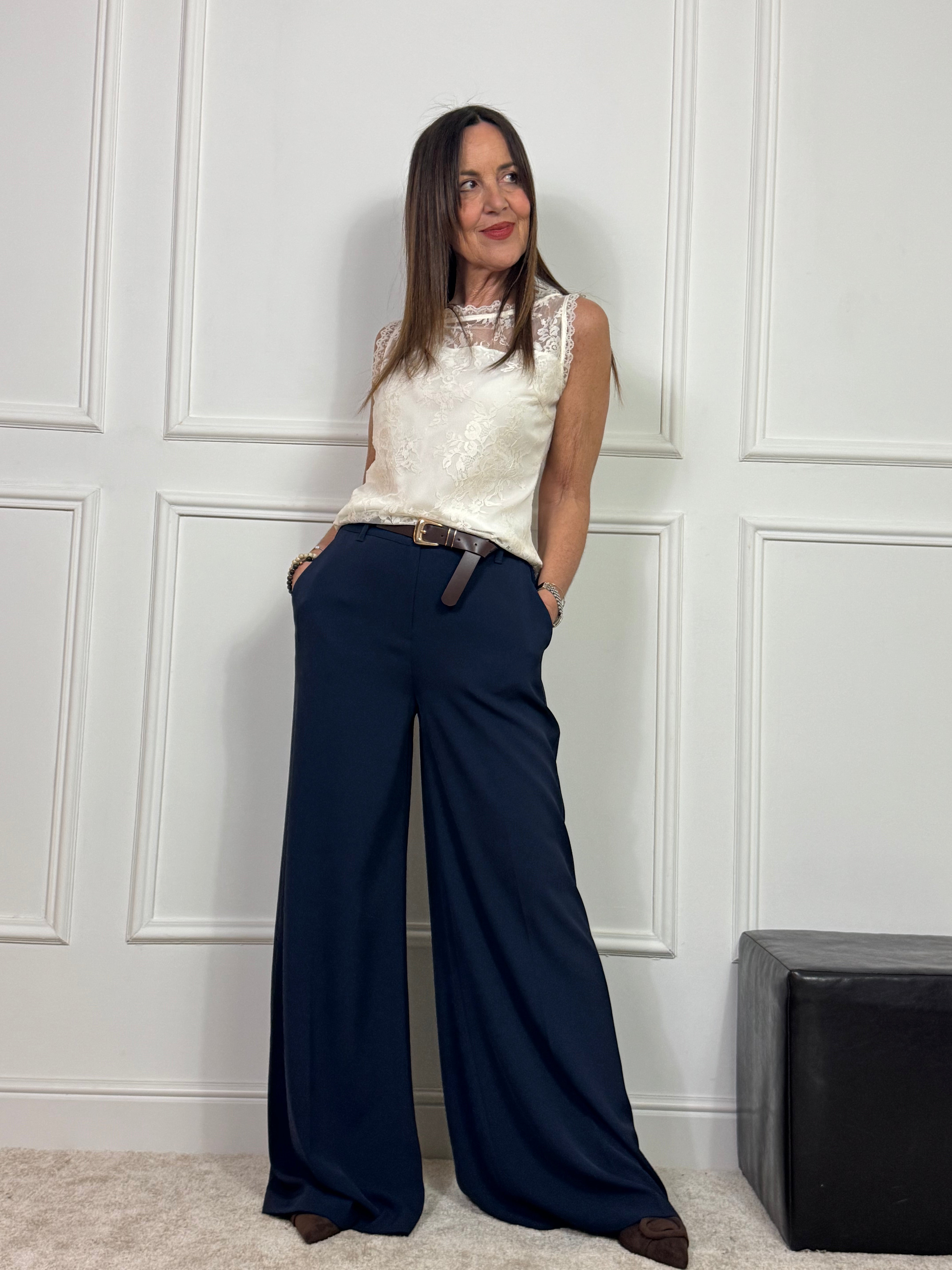 Pantalone ampio a palazzo Susy Mix con cintura