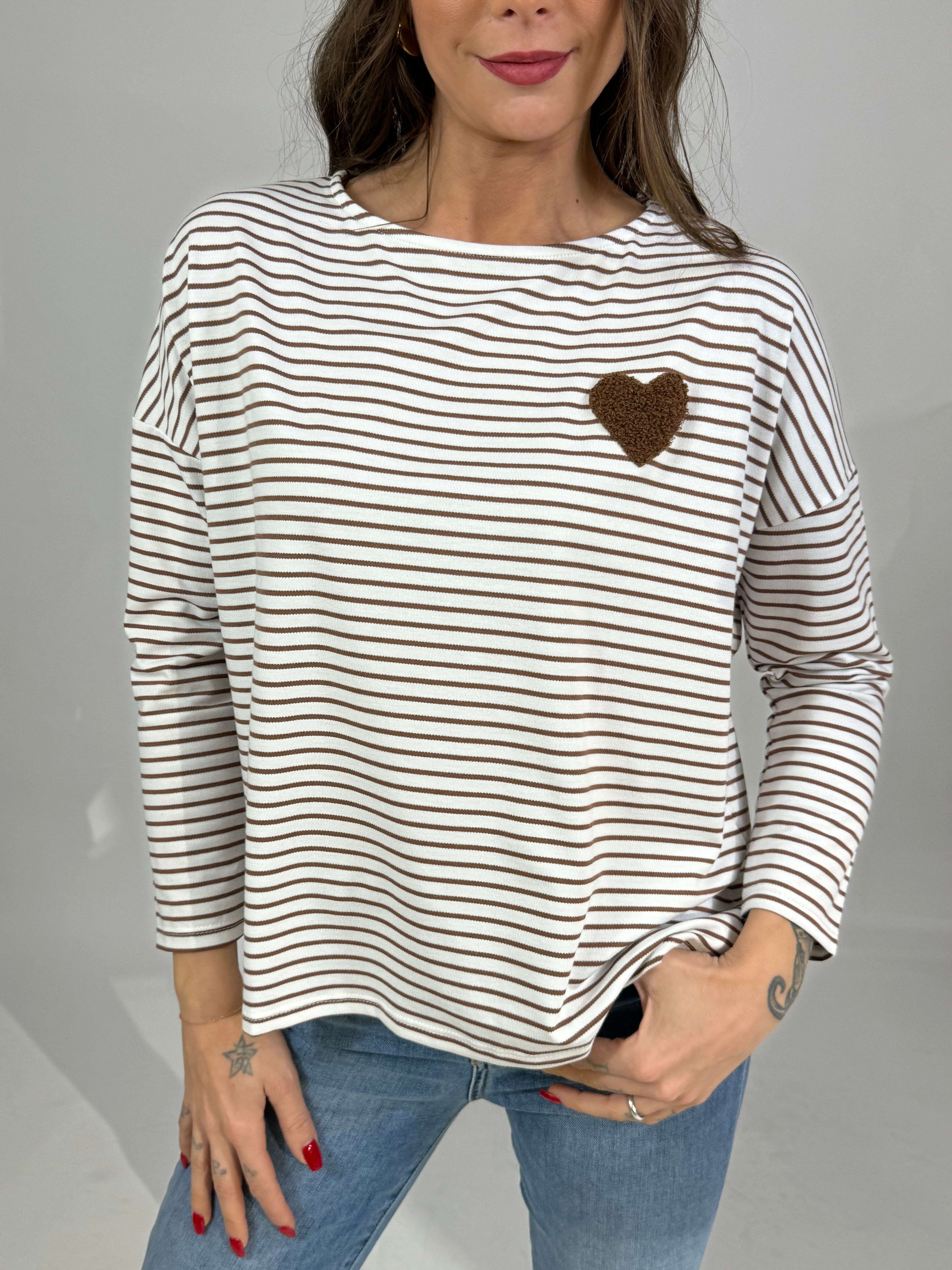 Maglia Susy Mix con righine e cuore in rilievo