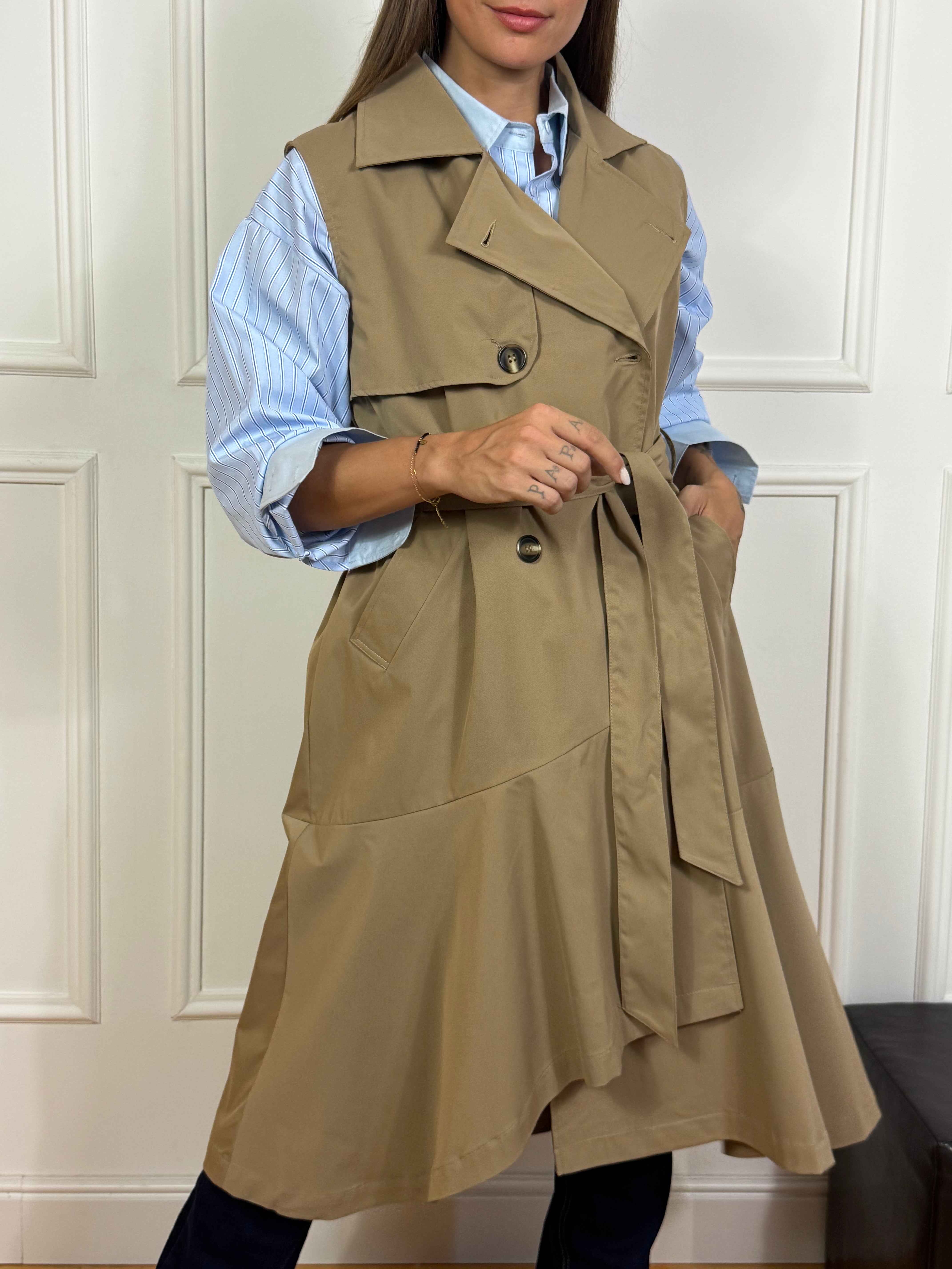 Trench lungo smanicato Victoria ILMH HAVANA