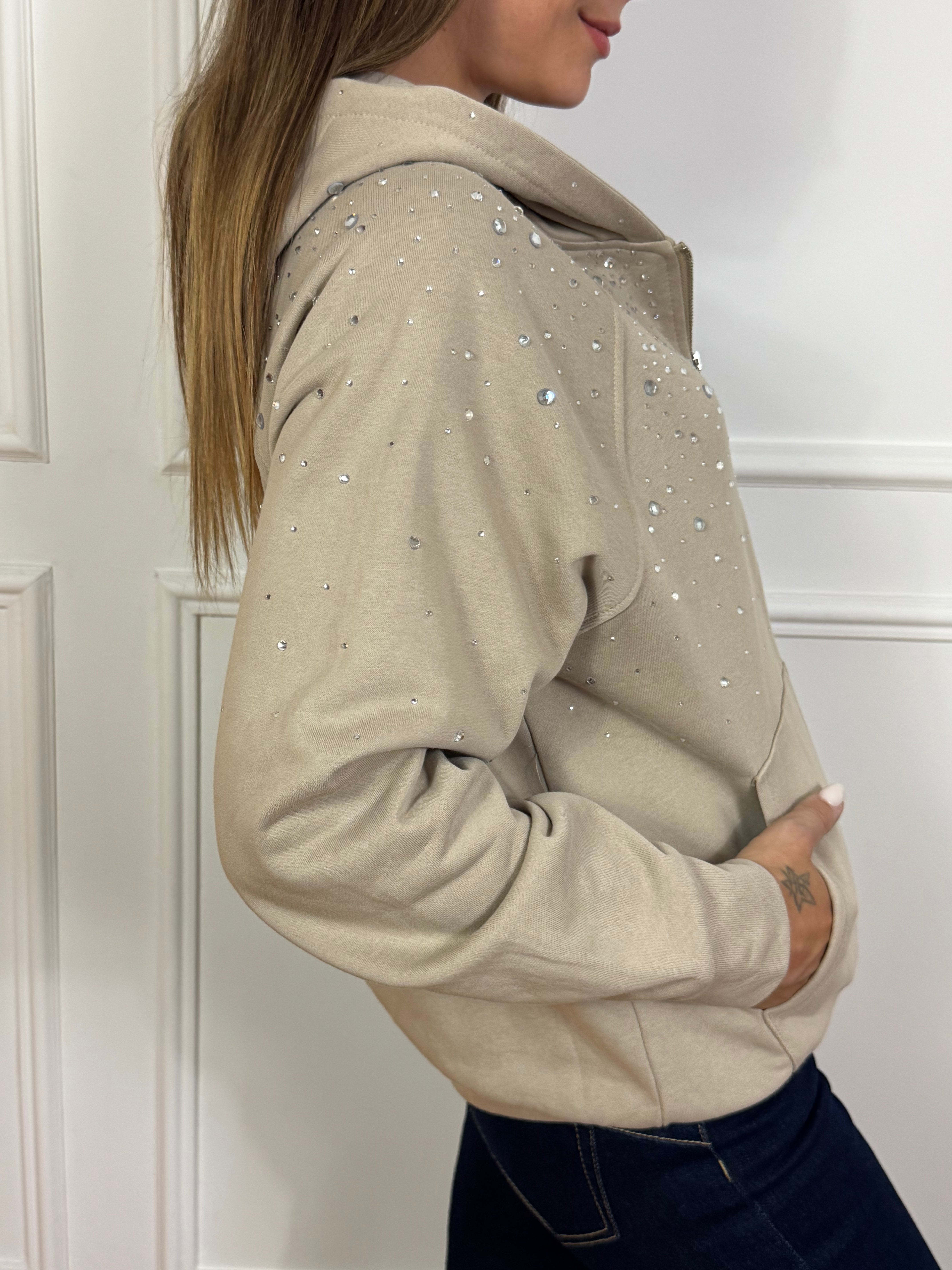 Felpa garzata con cappuccio Victoria ILMH e STRASS