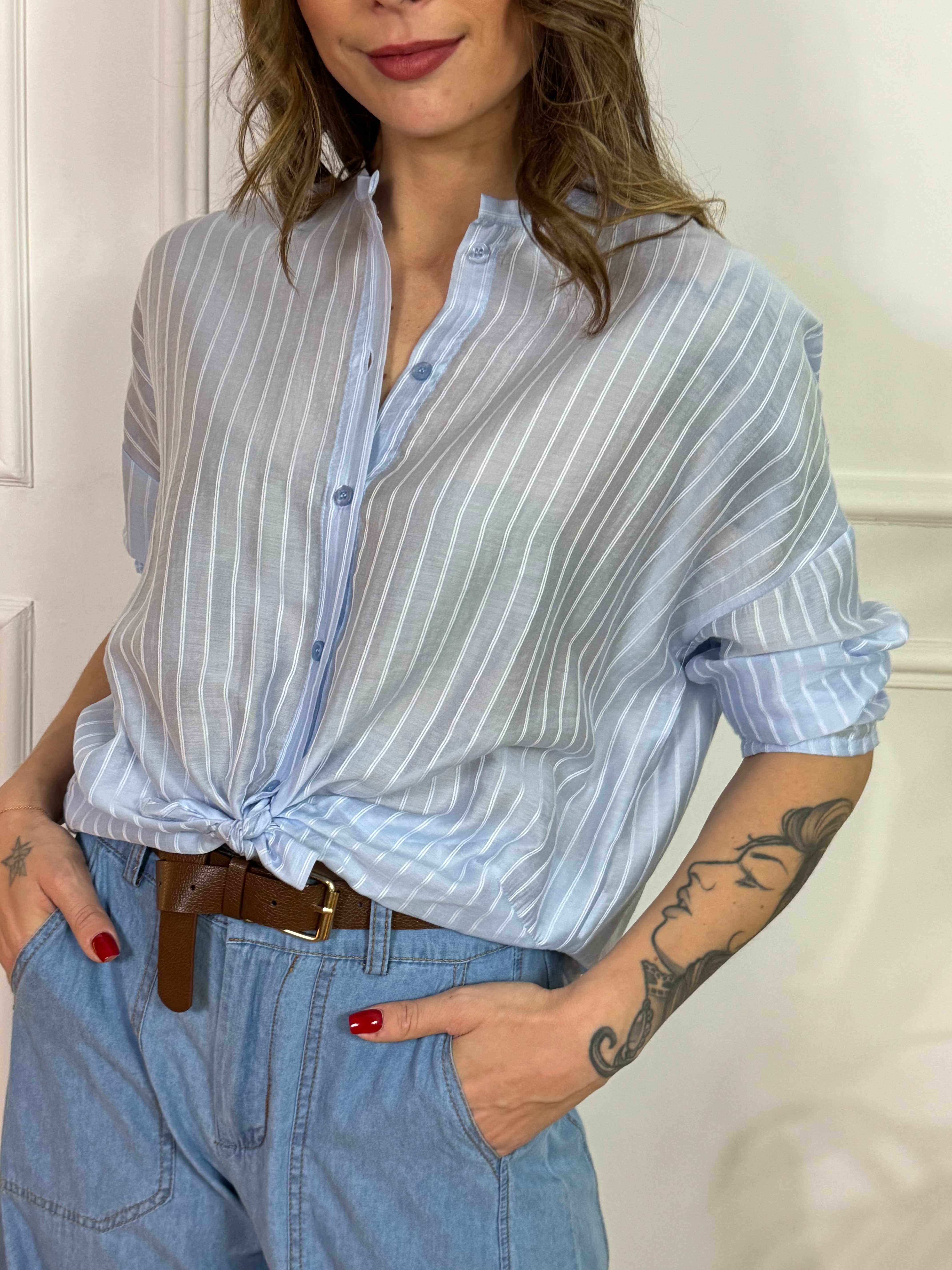 Camicia Kikisix mussola riga COLLO COREANA CON NODO