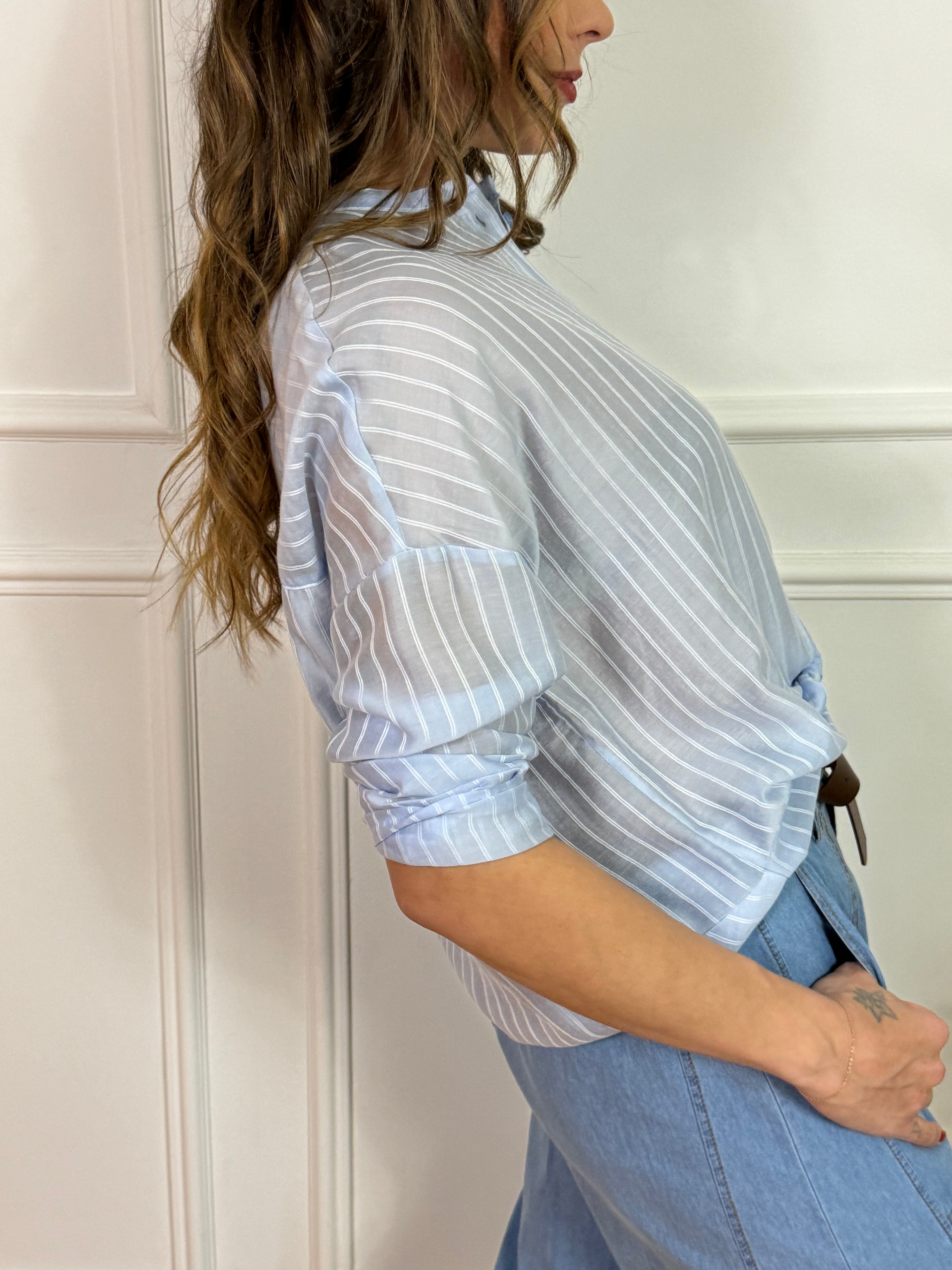 Camicia Kikisix mussola riga COLLO COREANA CON NODO
