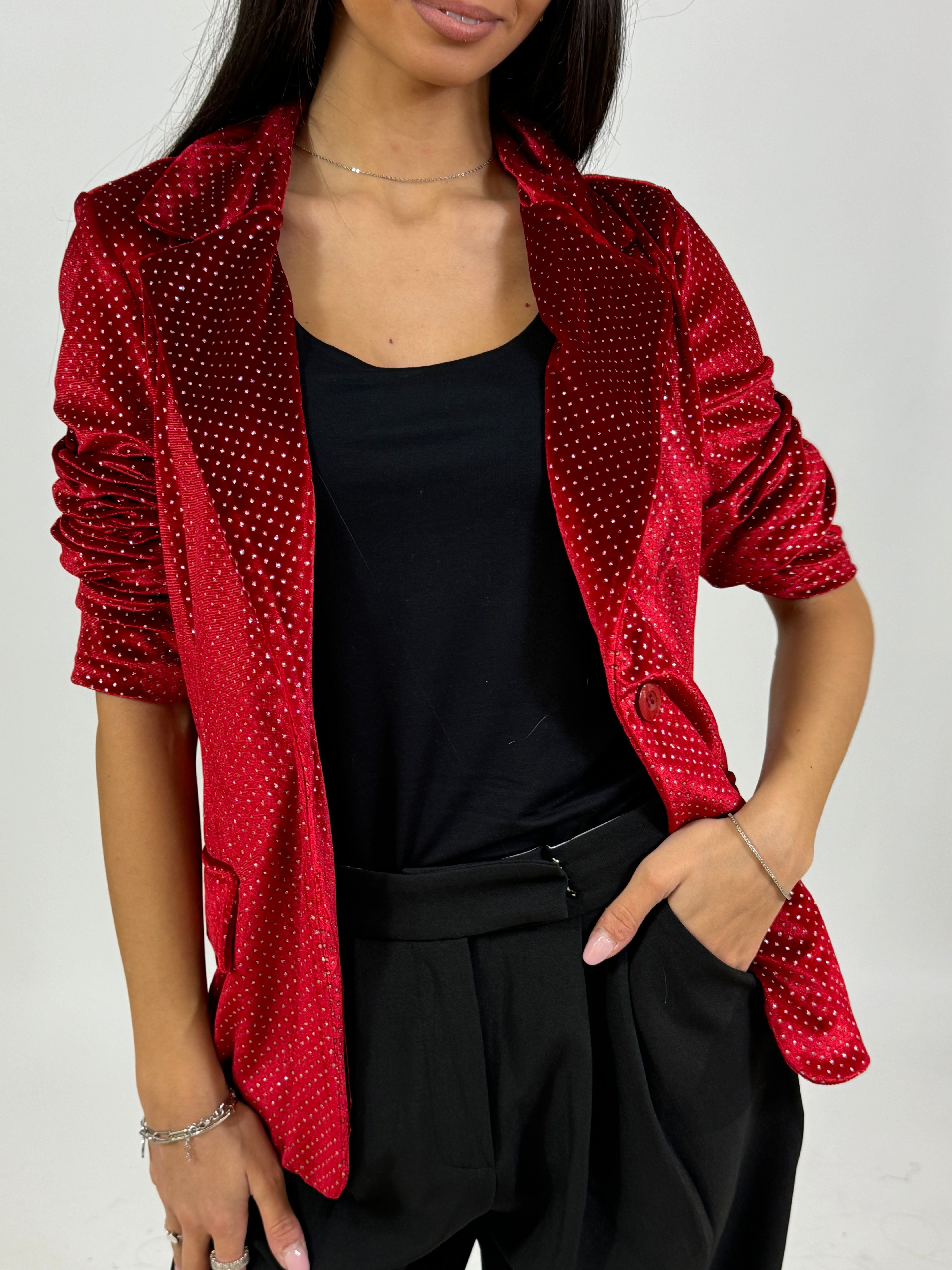 Giacca blazer Victoria ILMH in vellutino con pois lurex