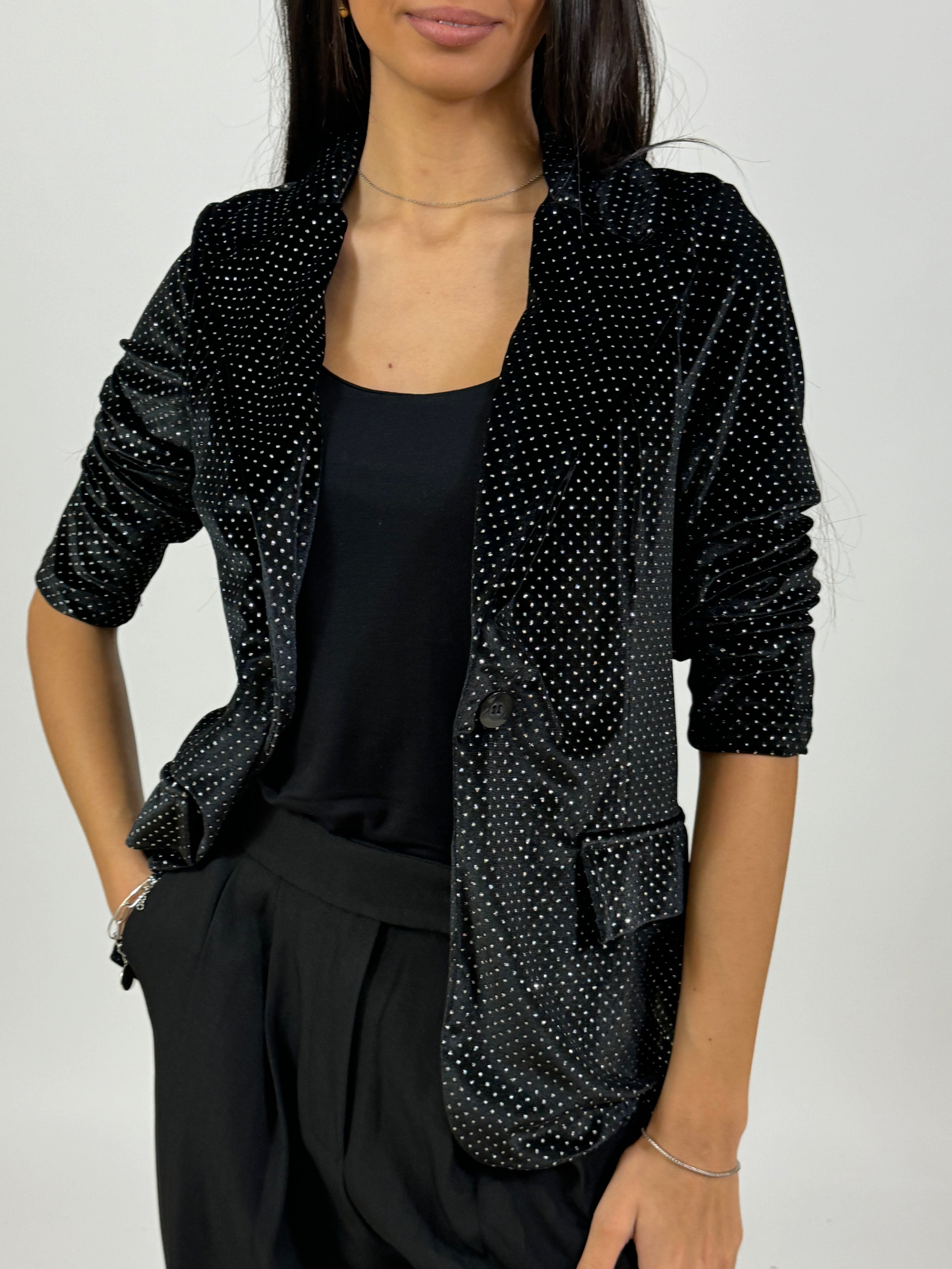 Giacca blazer Victoria ILMH in vellutino con pois lurex