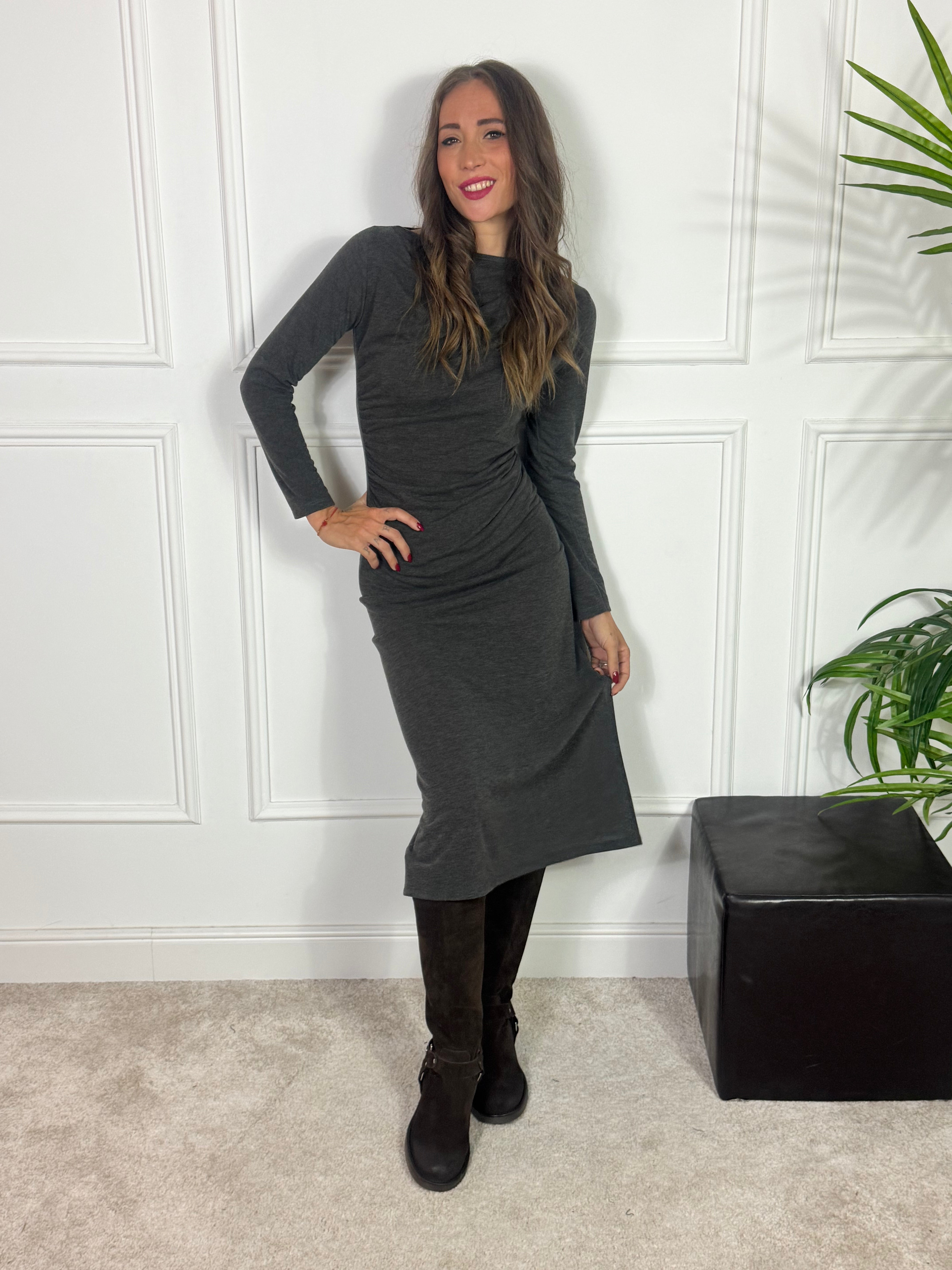 Abito lungo in maglina sottile Susy Mix drappeggio laterale