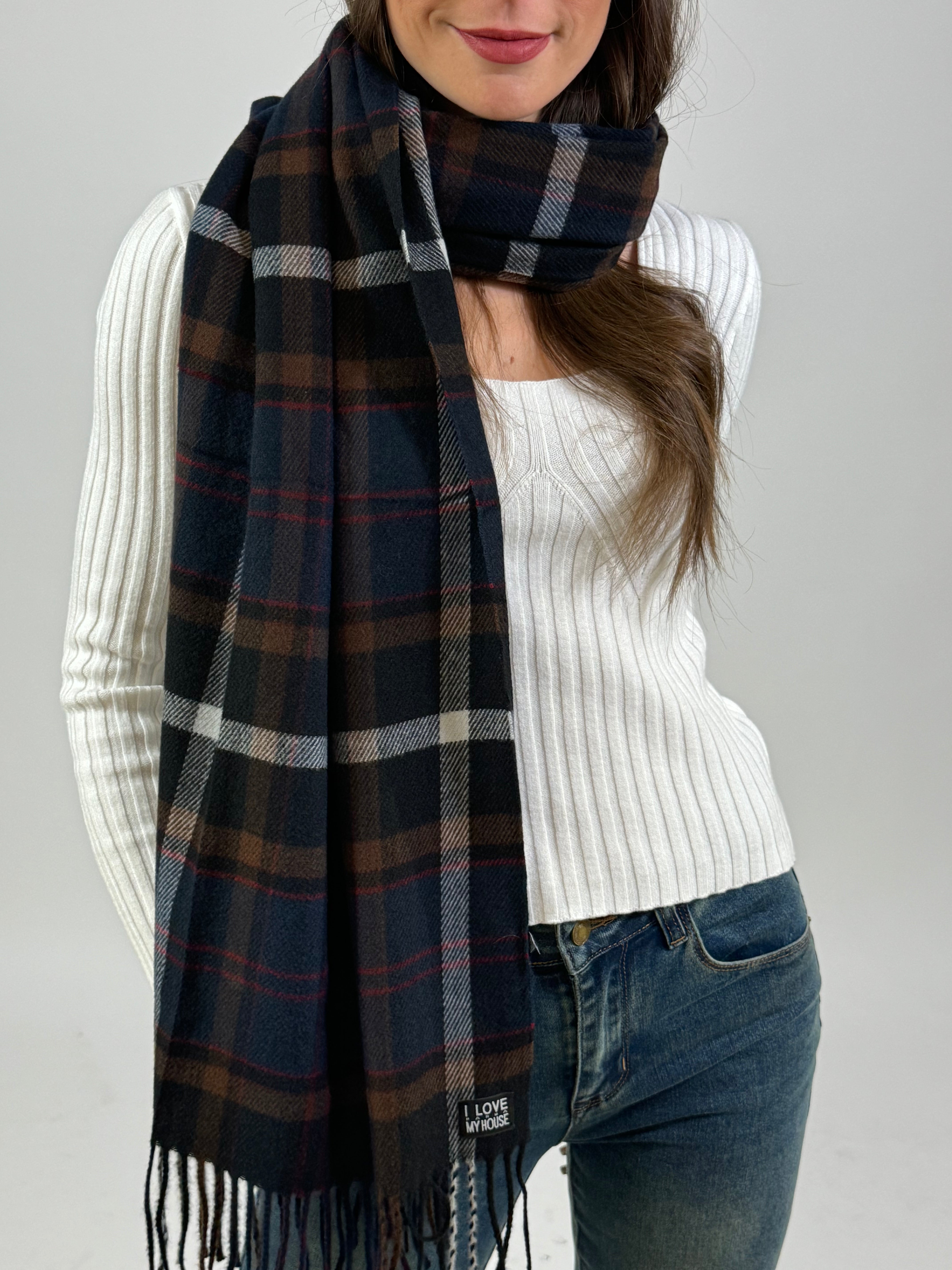 Sciarpa uomo / unisex scozzese con frange