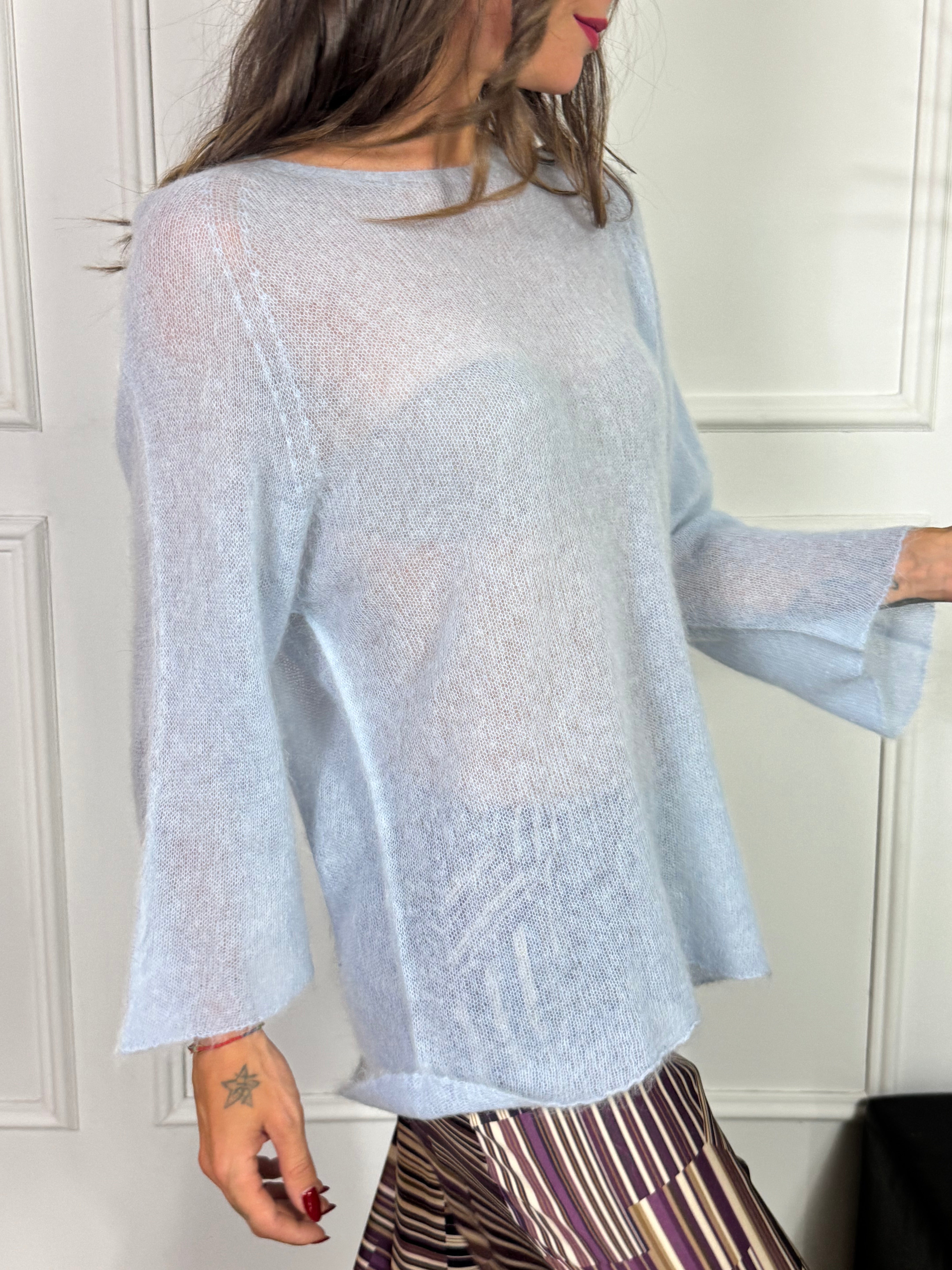 Maglia misto ALPACA Kontatto GIROCOLLO MANICA TRE QUARTI SVASATA