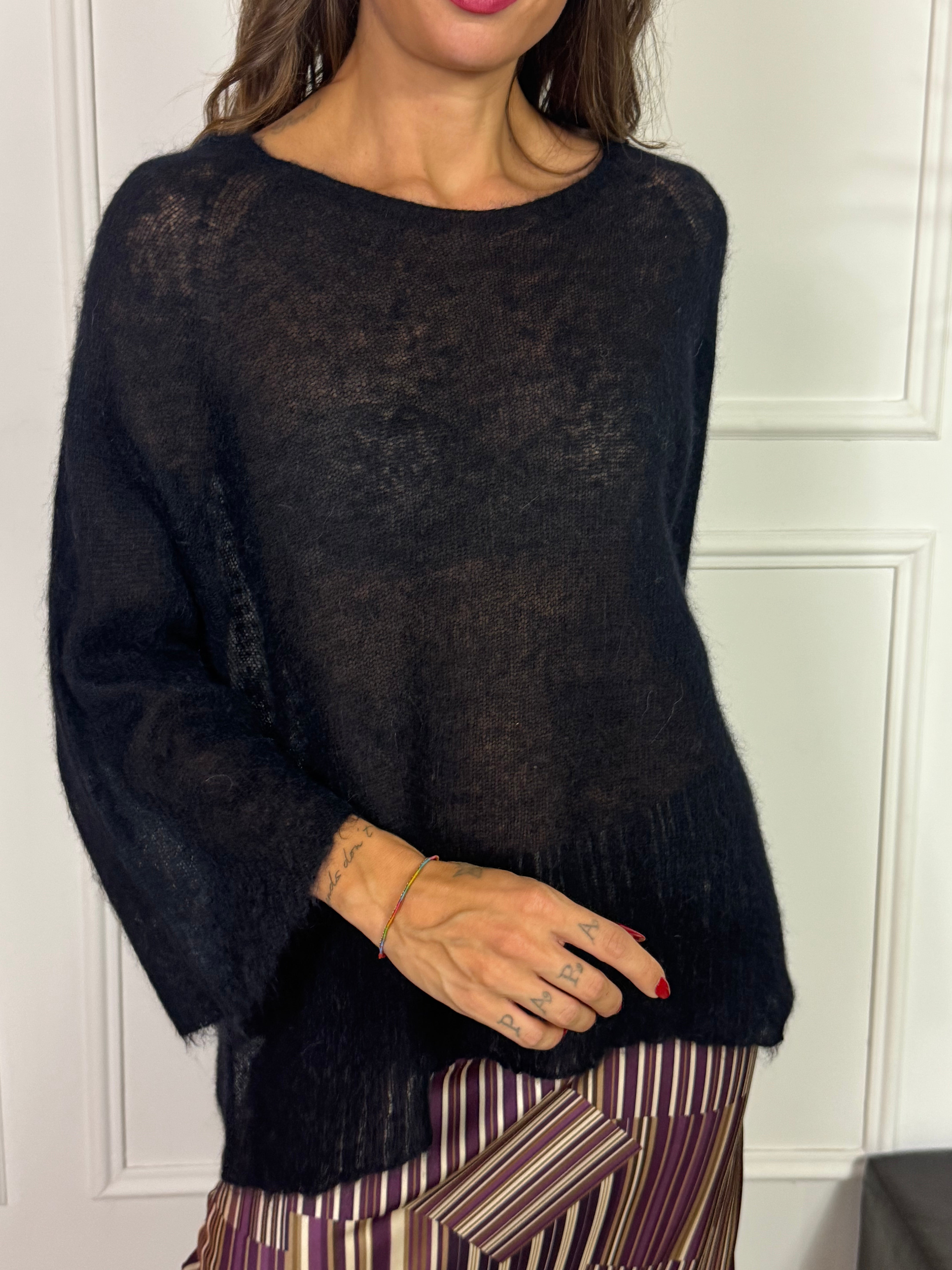 Maglia misto ALPACA Kontatto GIROCOLLO MANICA TRE QUARTI SVASATA