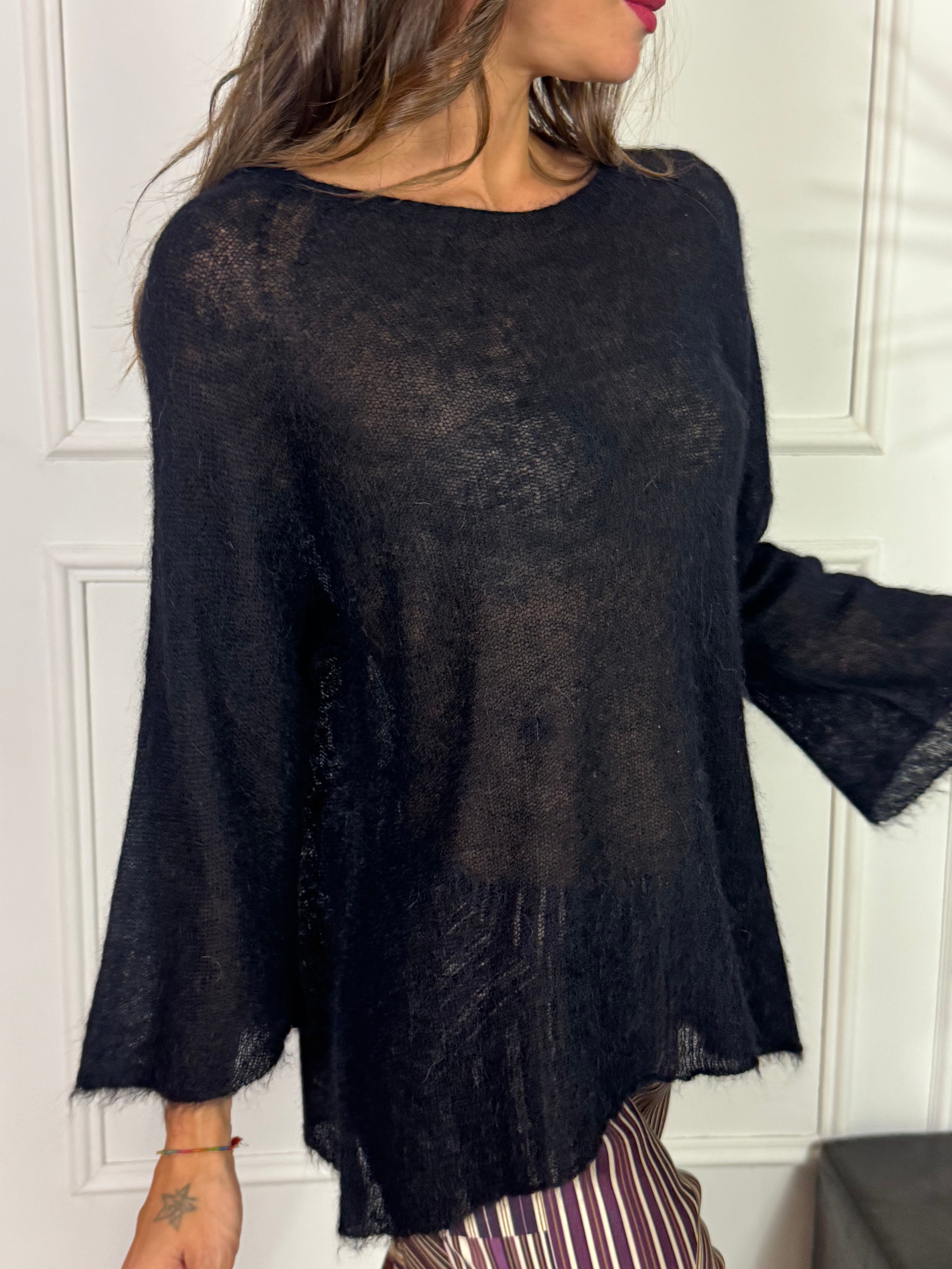 Maglia misto ALPACA Kontatto GIROCOLLO MANICA TRE QUARTI SVASATA