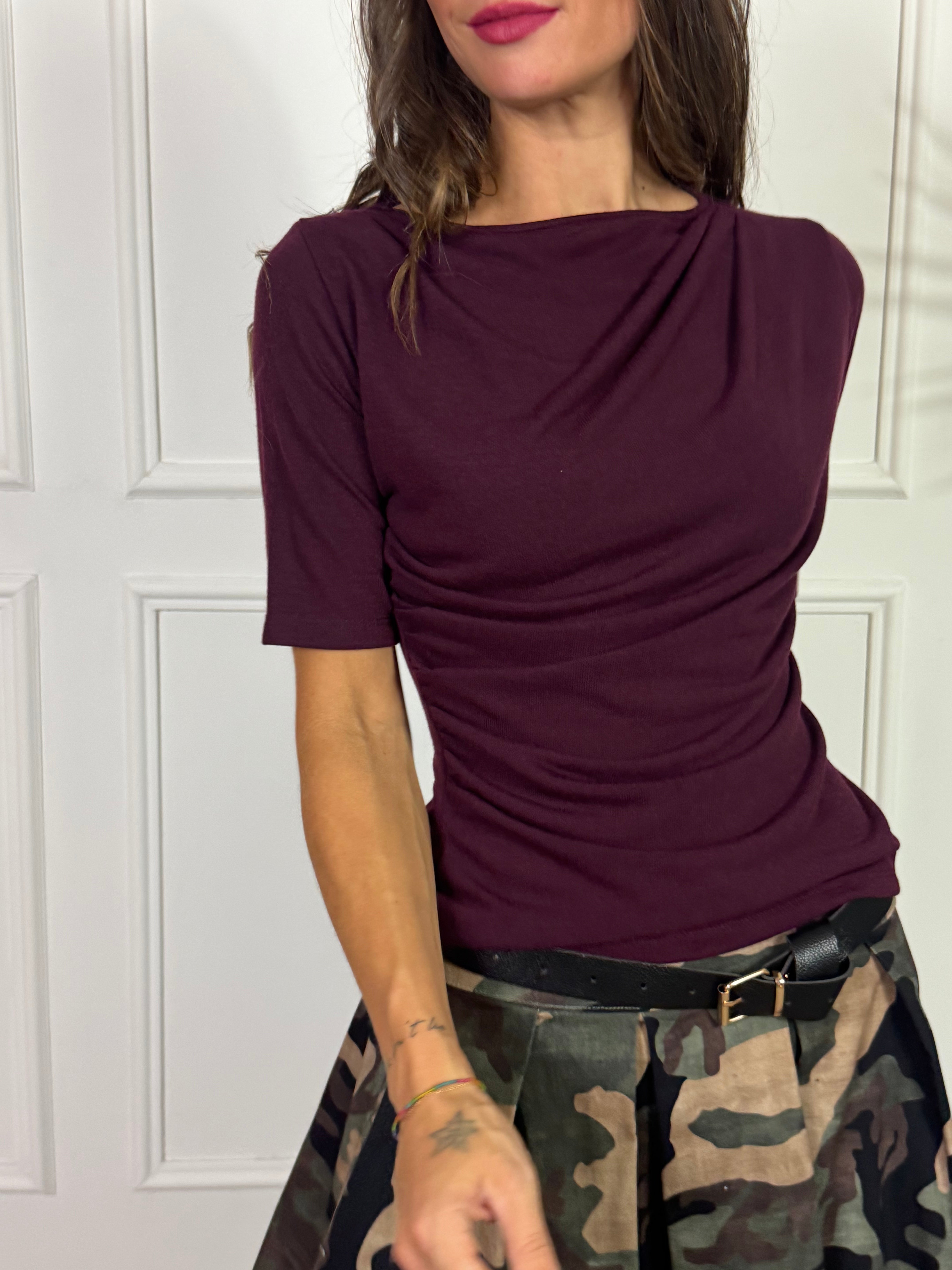 MAGLIA in maglina sottile manica al gomito Susy Mix drappeggio laterale