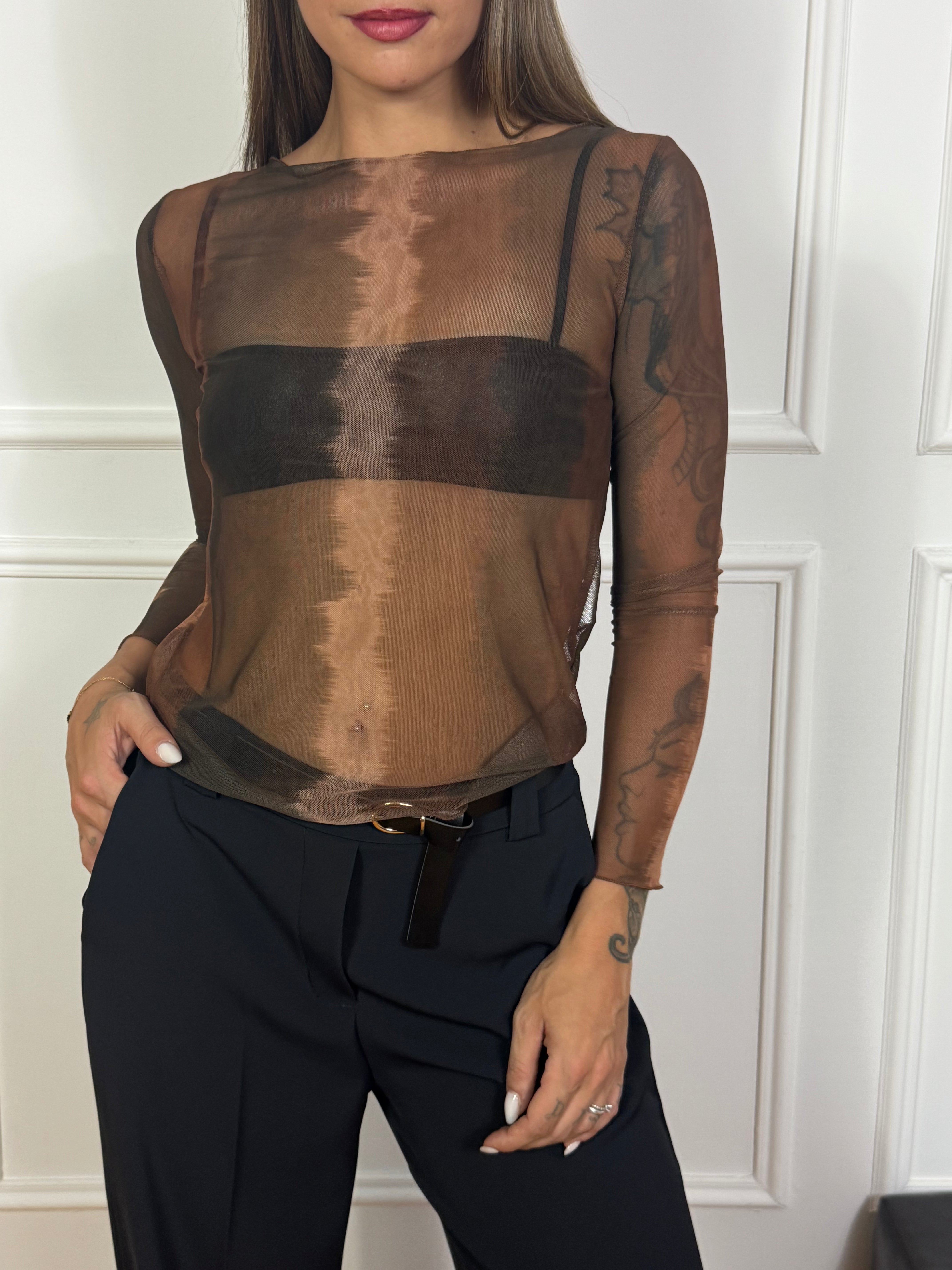 Maglia manica lunga scollo barchetta Susy Mix in TULLE fantasia SFUMATA
