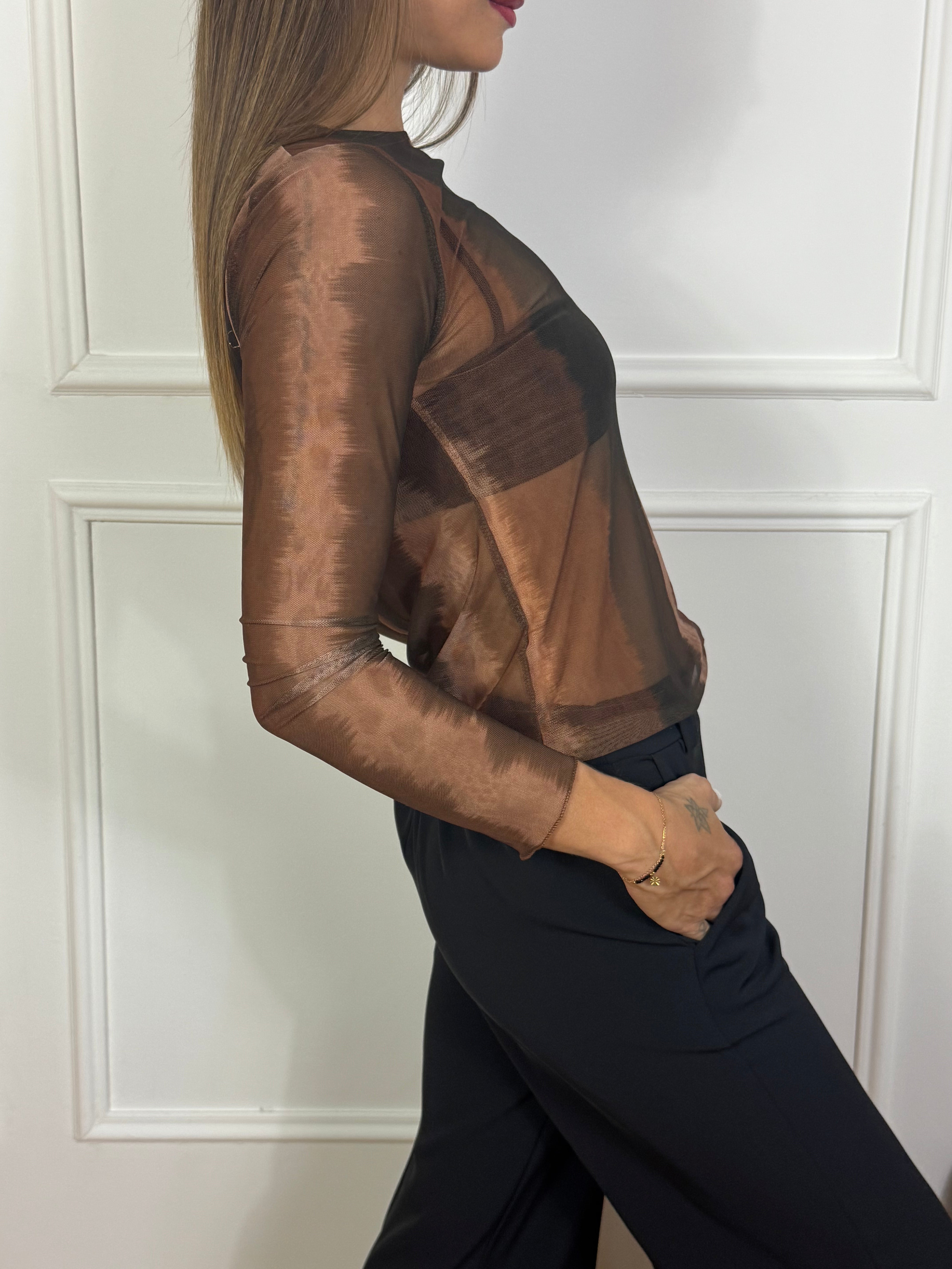 Maglia manica lunga scollo barchetta Susy Mix in TULLE fantasia SFUMATA