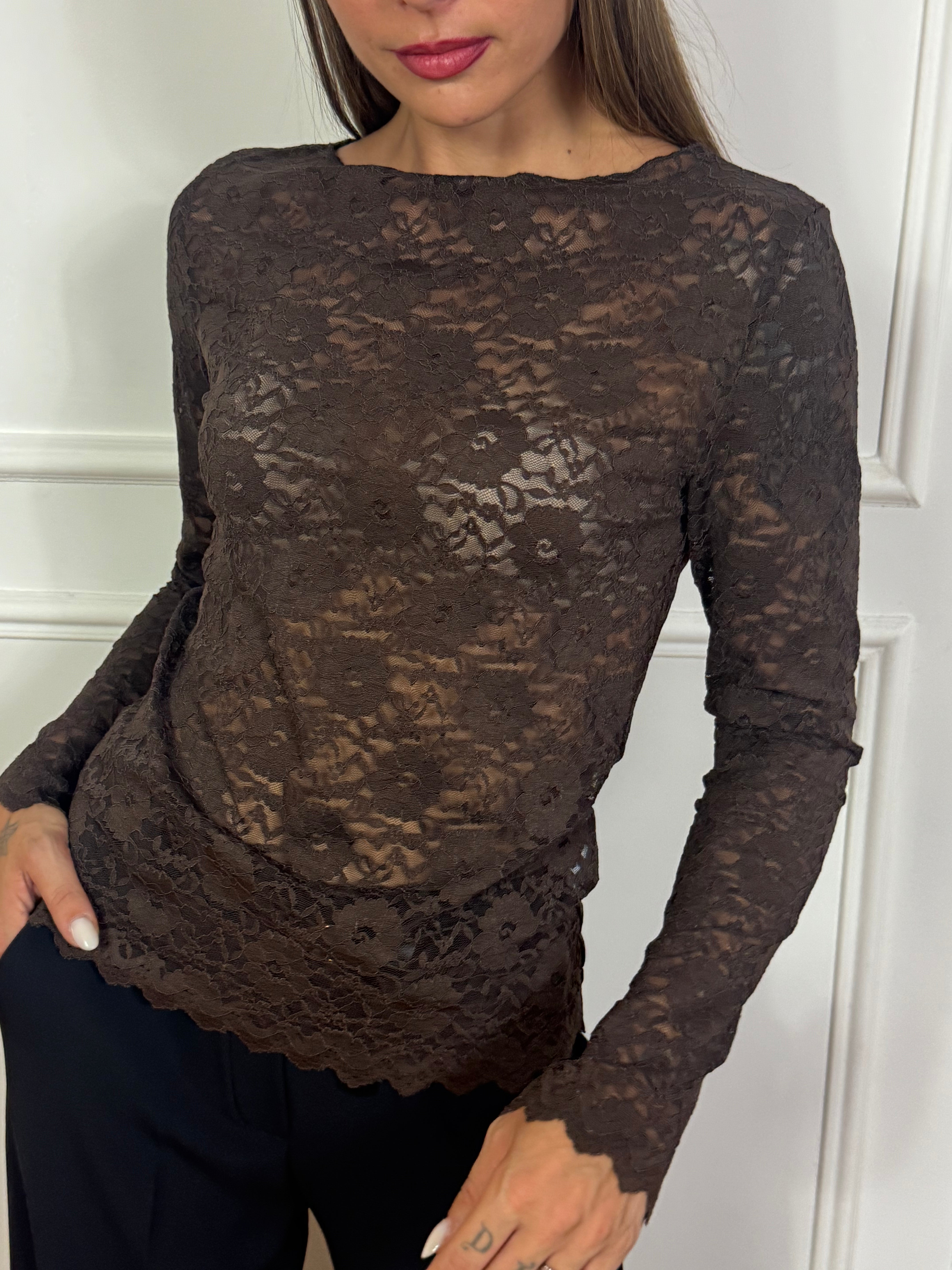 Maglia manica lunga scollo barchetta Susy Mix in PIZZO