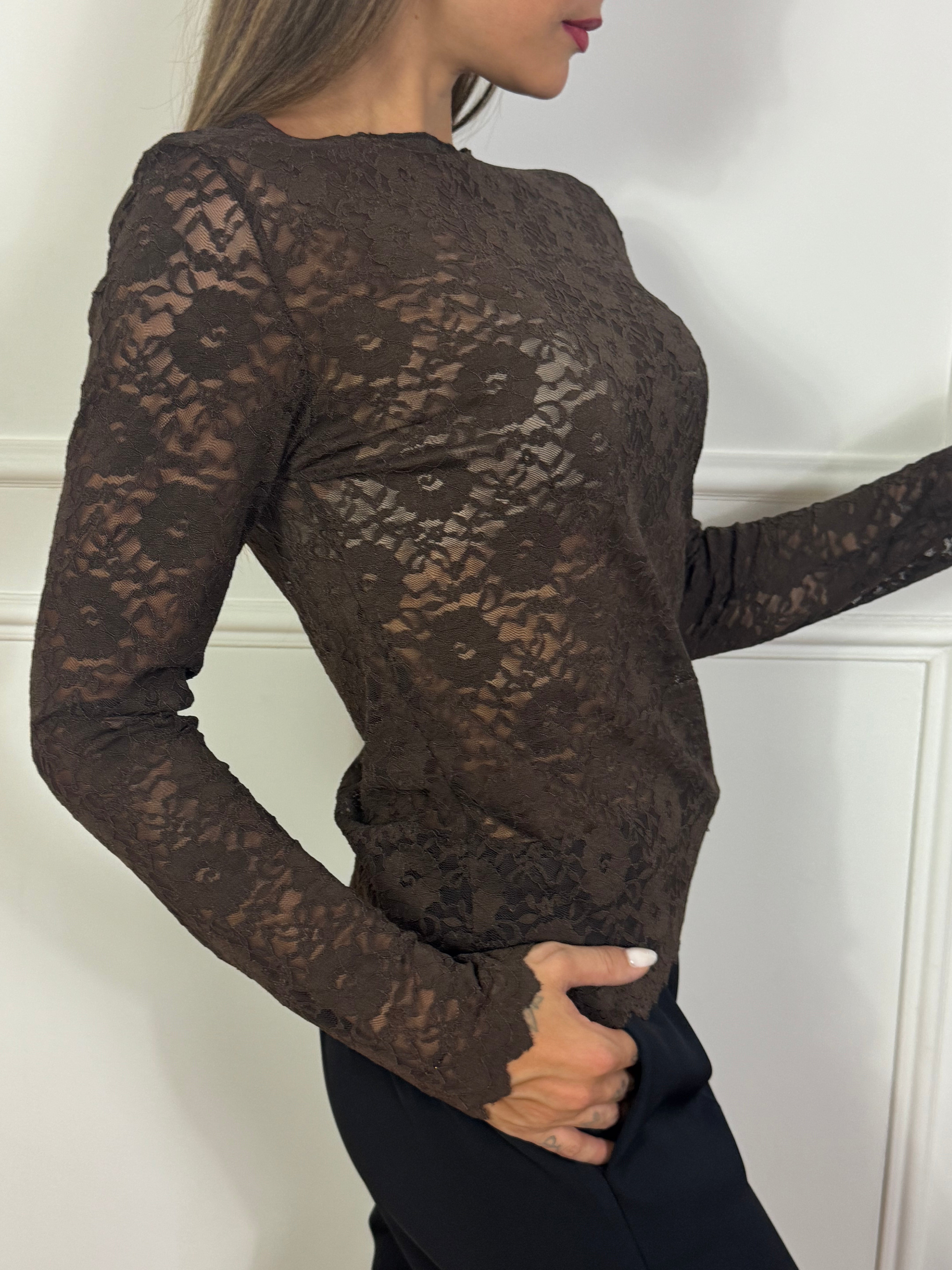 Maglia manica lunga scollo barchetta Susy Mix in PIZZO
