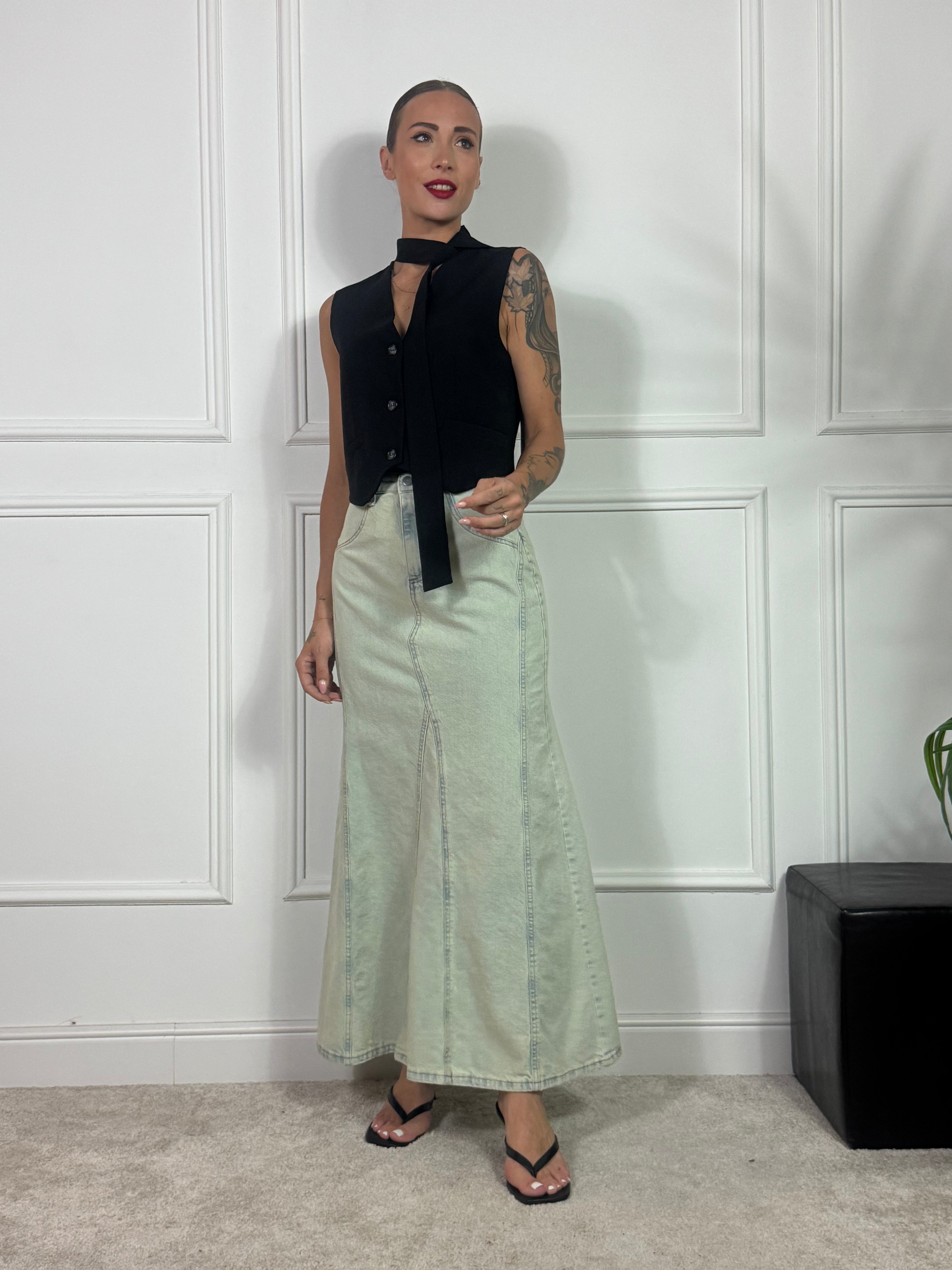 Gonna in jeans Susy Mix longuette sirena lavaggio chiaro sabbiato