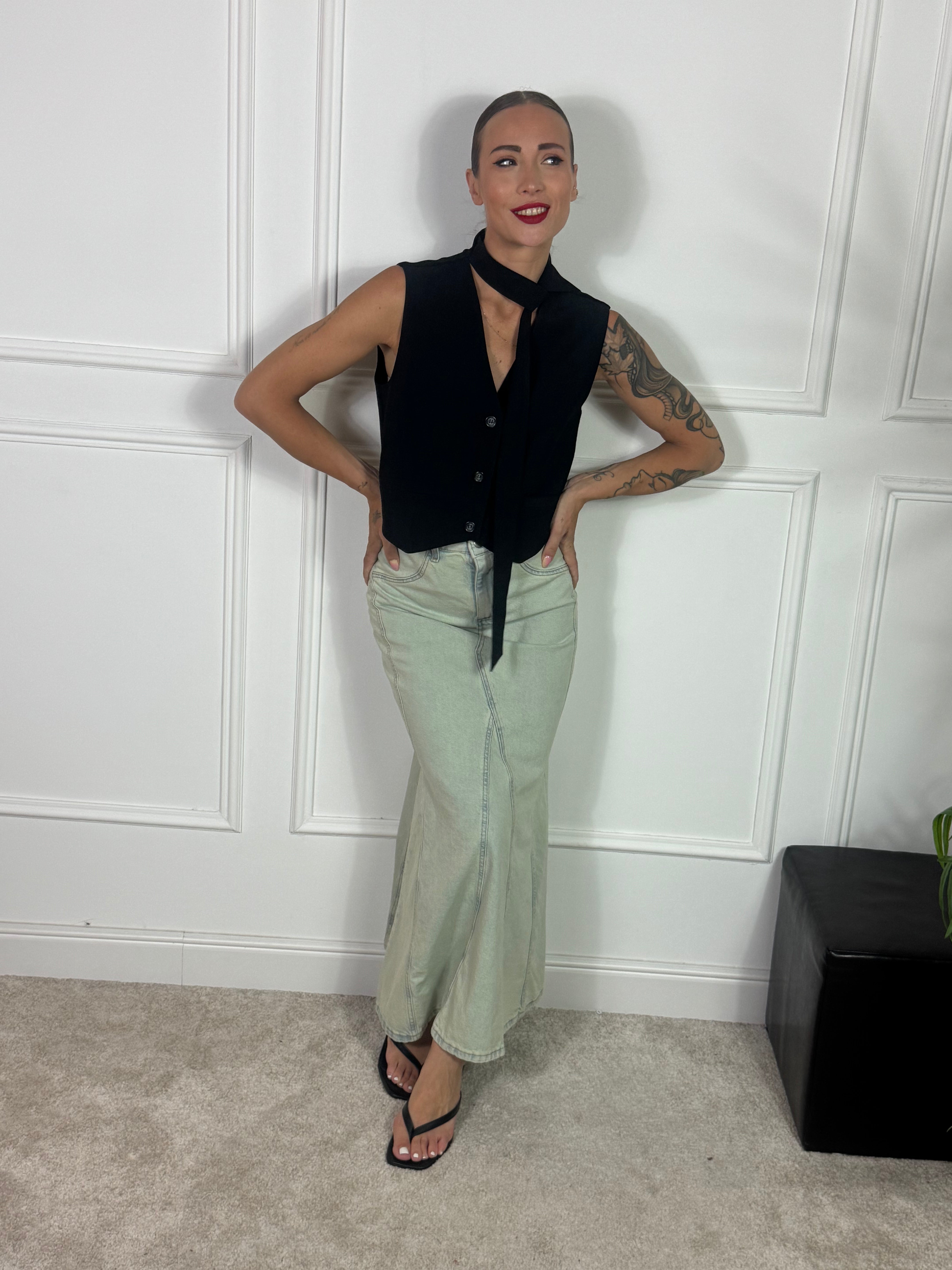 Gonna in jeans Susy Mix longuette sirena lavaggio chiaro sabbiato
