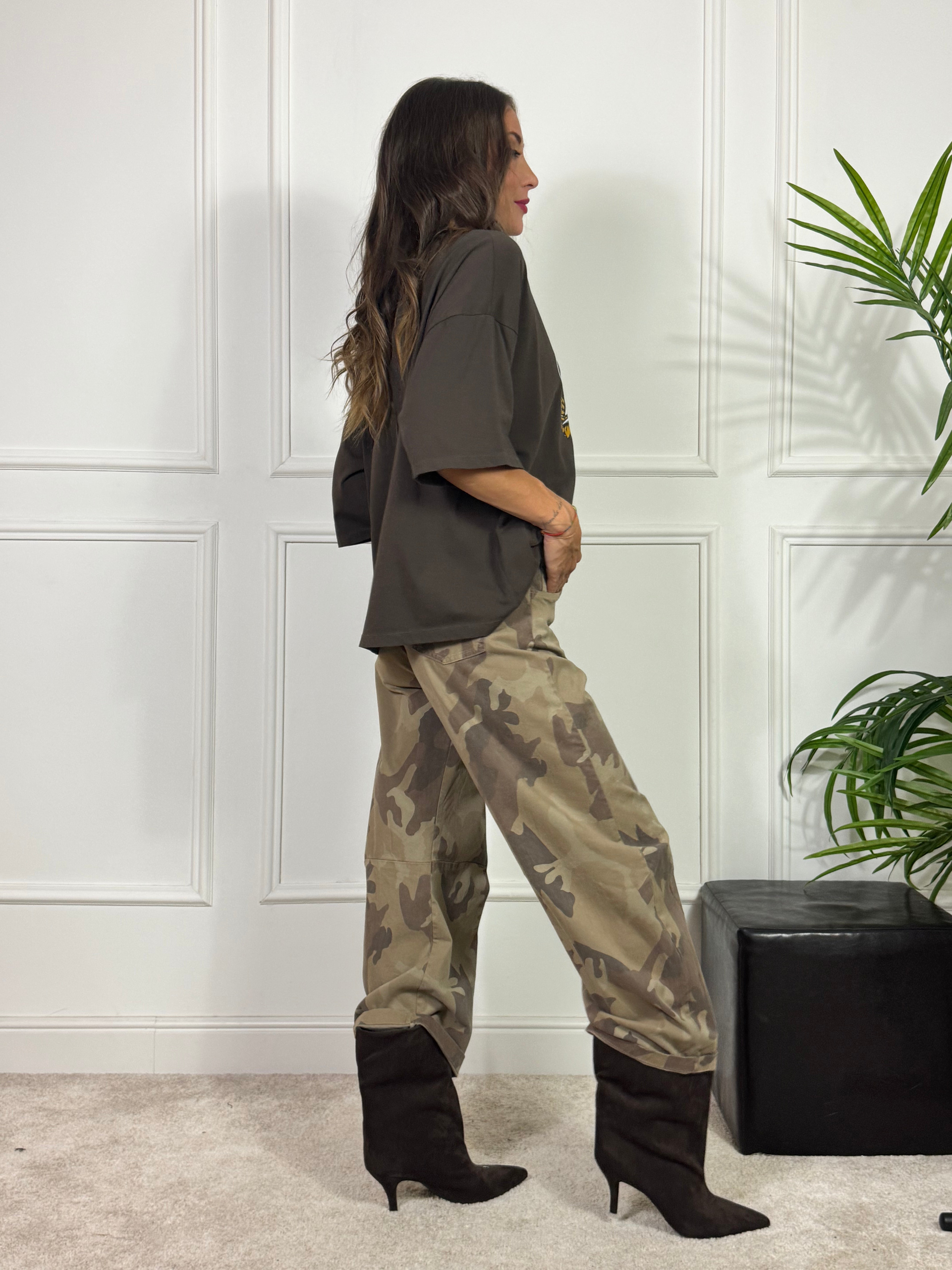 Pantalone tela cotone OVETTO Susy Mix fantasia MIMETICA