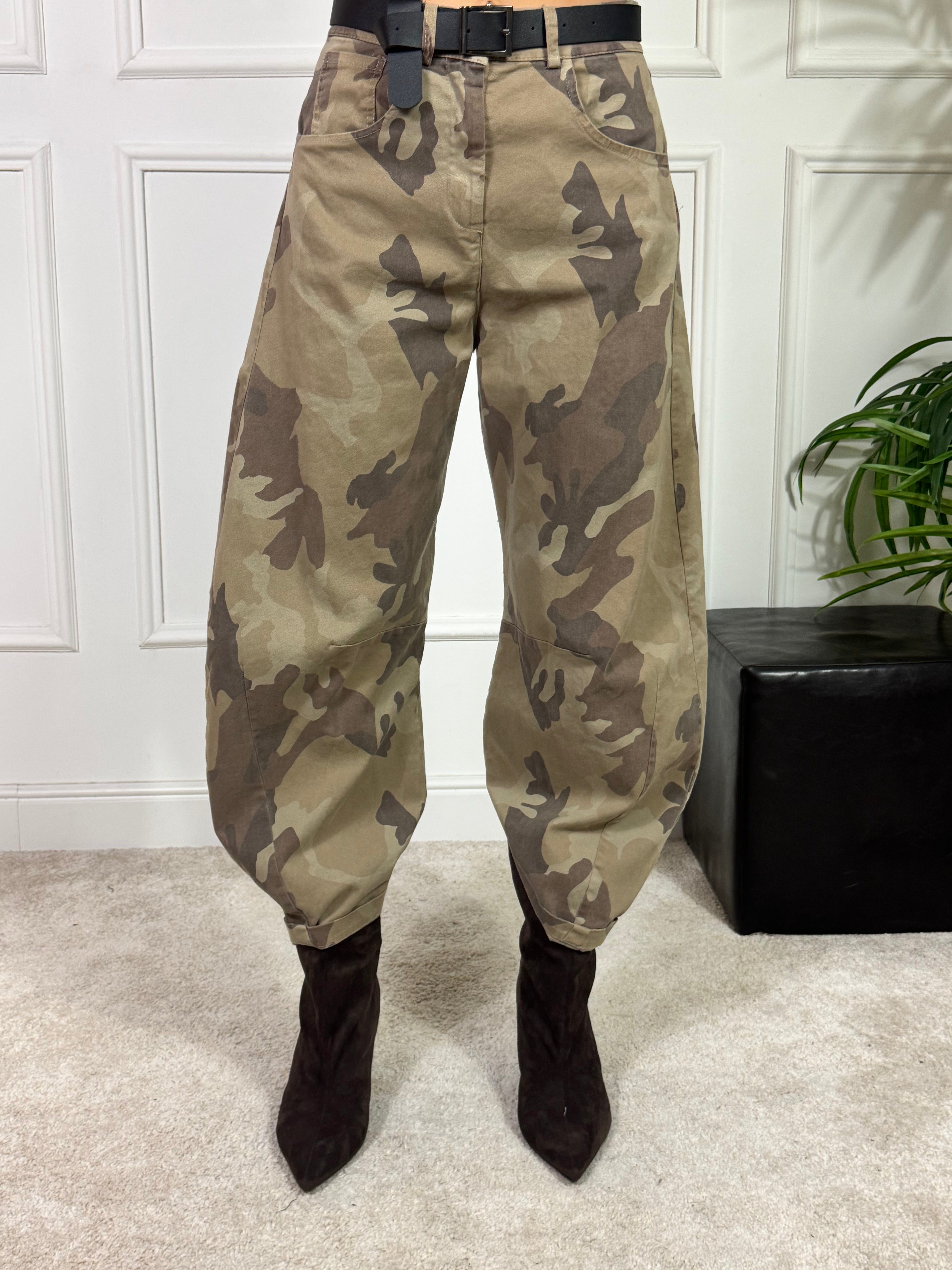 Pantalone tela cotone OVETTO Susy Mix fantasia MIMETICA