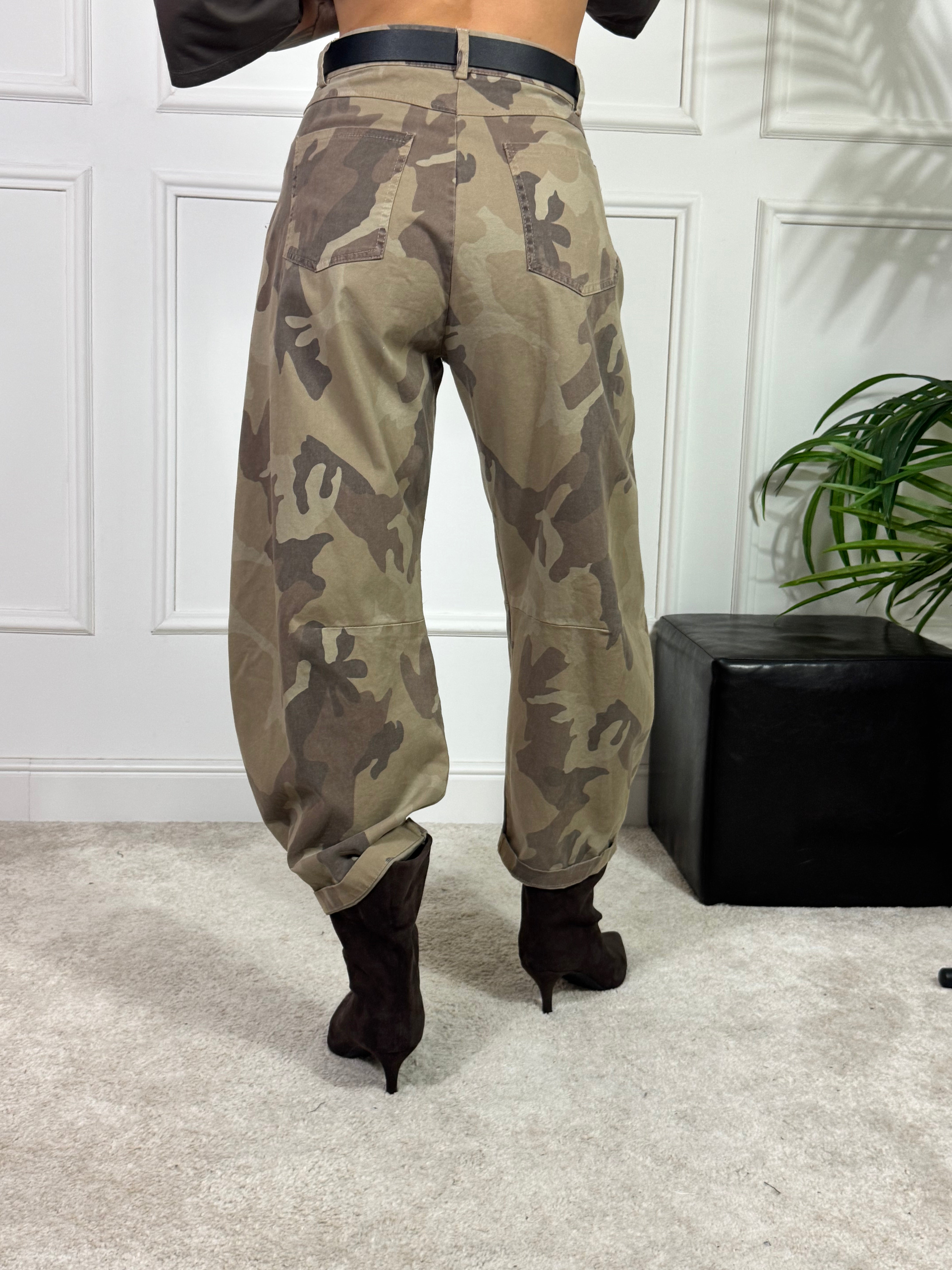 Pantalone tela cotone OVETTO Susy Mix fantasia MIMETICA