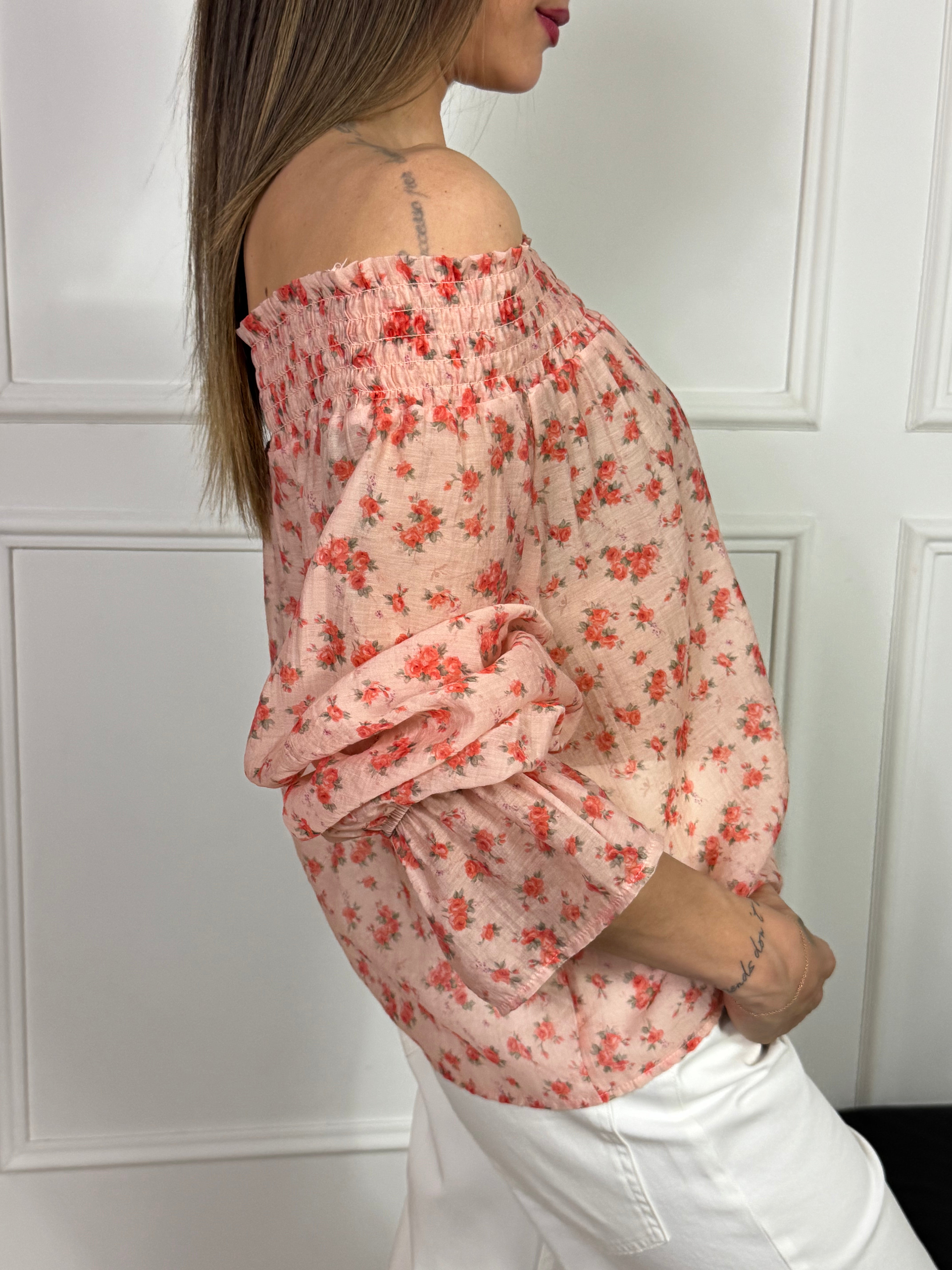 Blusa Susy Mix scollo shiffer fantasia fiorellini