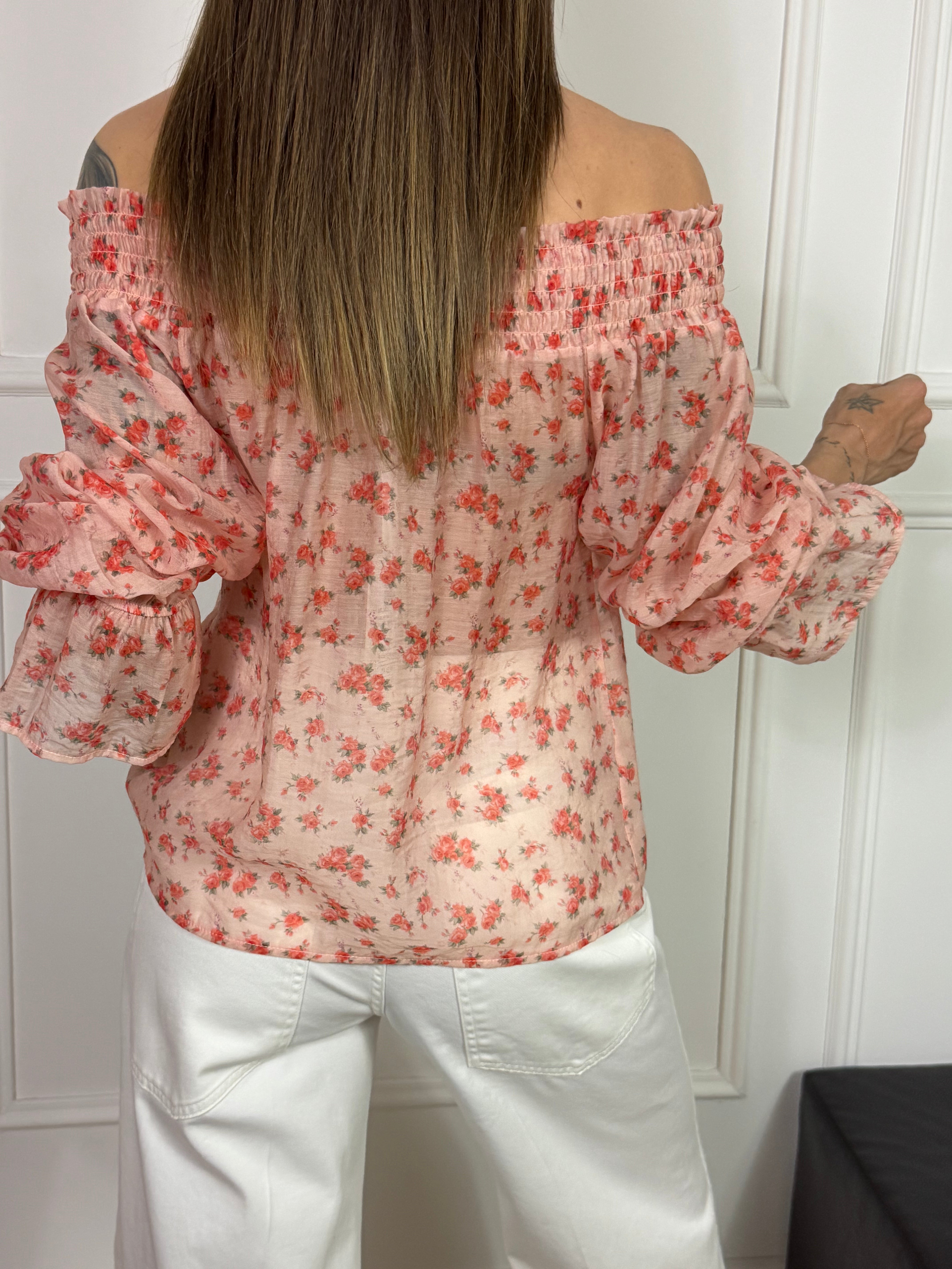 Blusa Susy Mix scollo shiffer fantasia fiorellini
