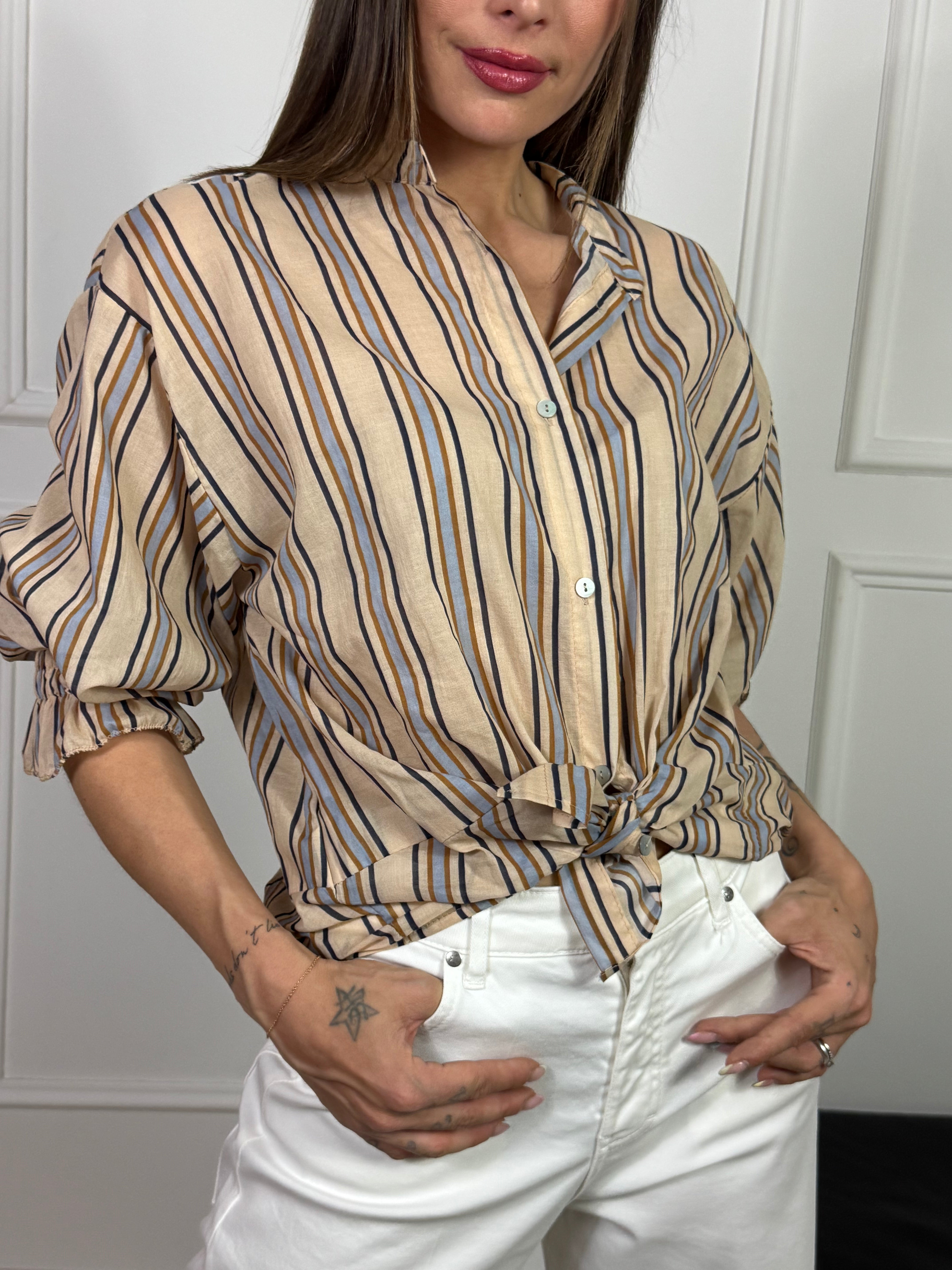 Camicia in mussola Susy Mix RIGHE E POLSINO CON ELASTICO