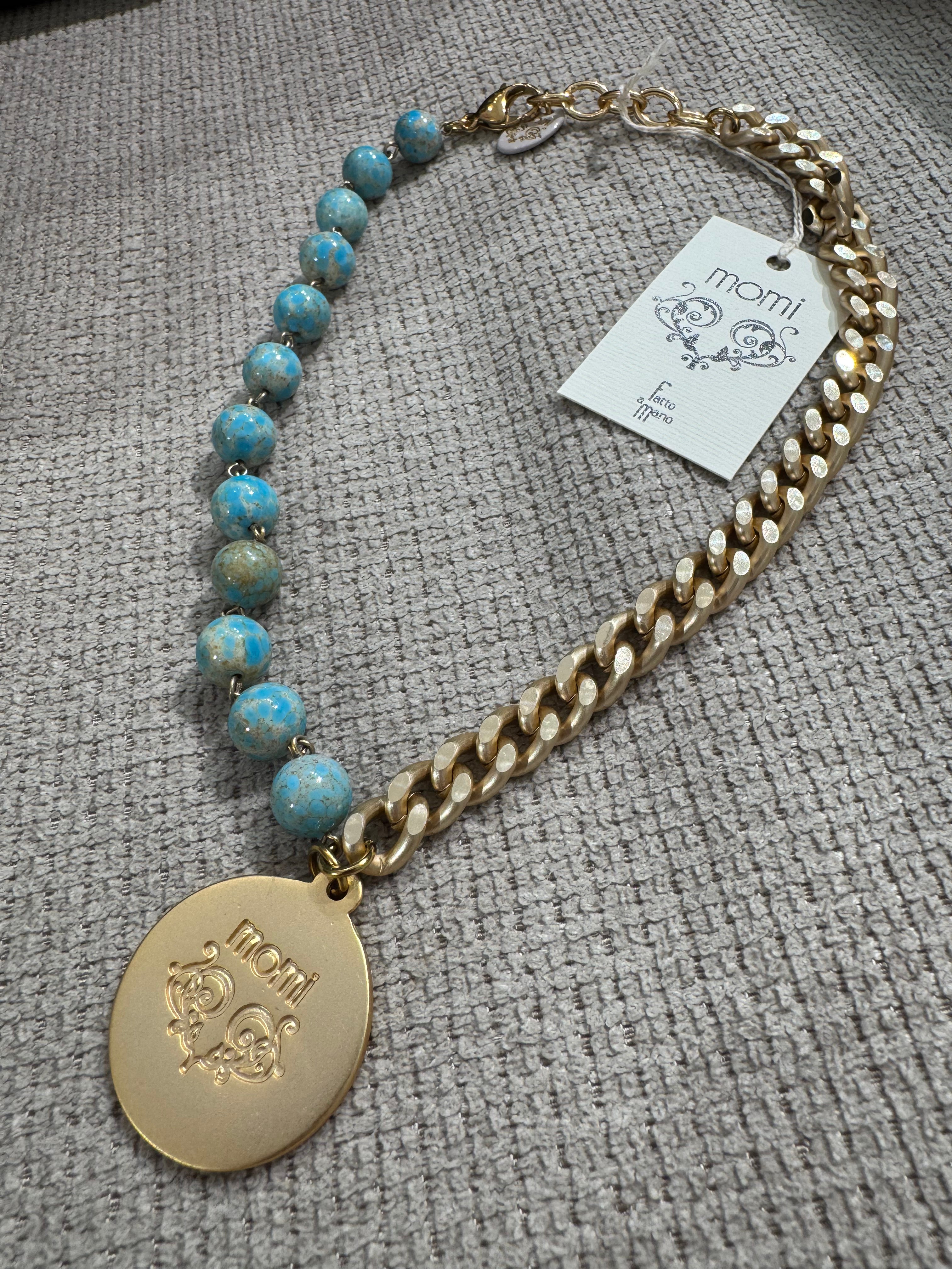 COLLANA CORTA / BRACCIALE DOPPIO GIRO Momi FRANCESCA- catena ORO - ciondolo MEDAGLIA TONDO